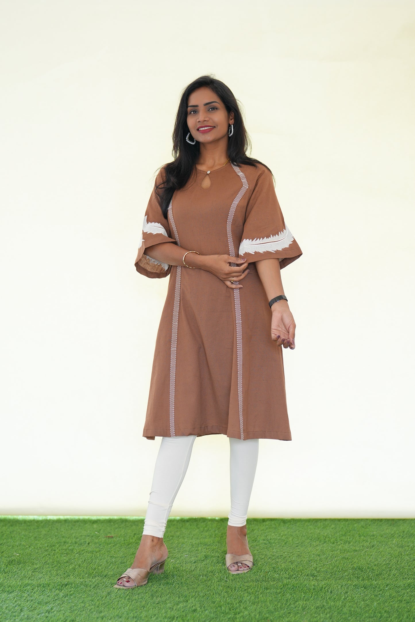 Brown Color Stylish Jaipur Cotton Frock with Embriodary Work