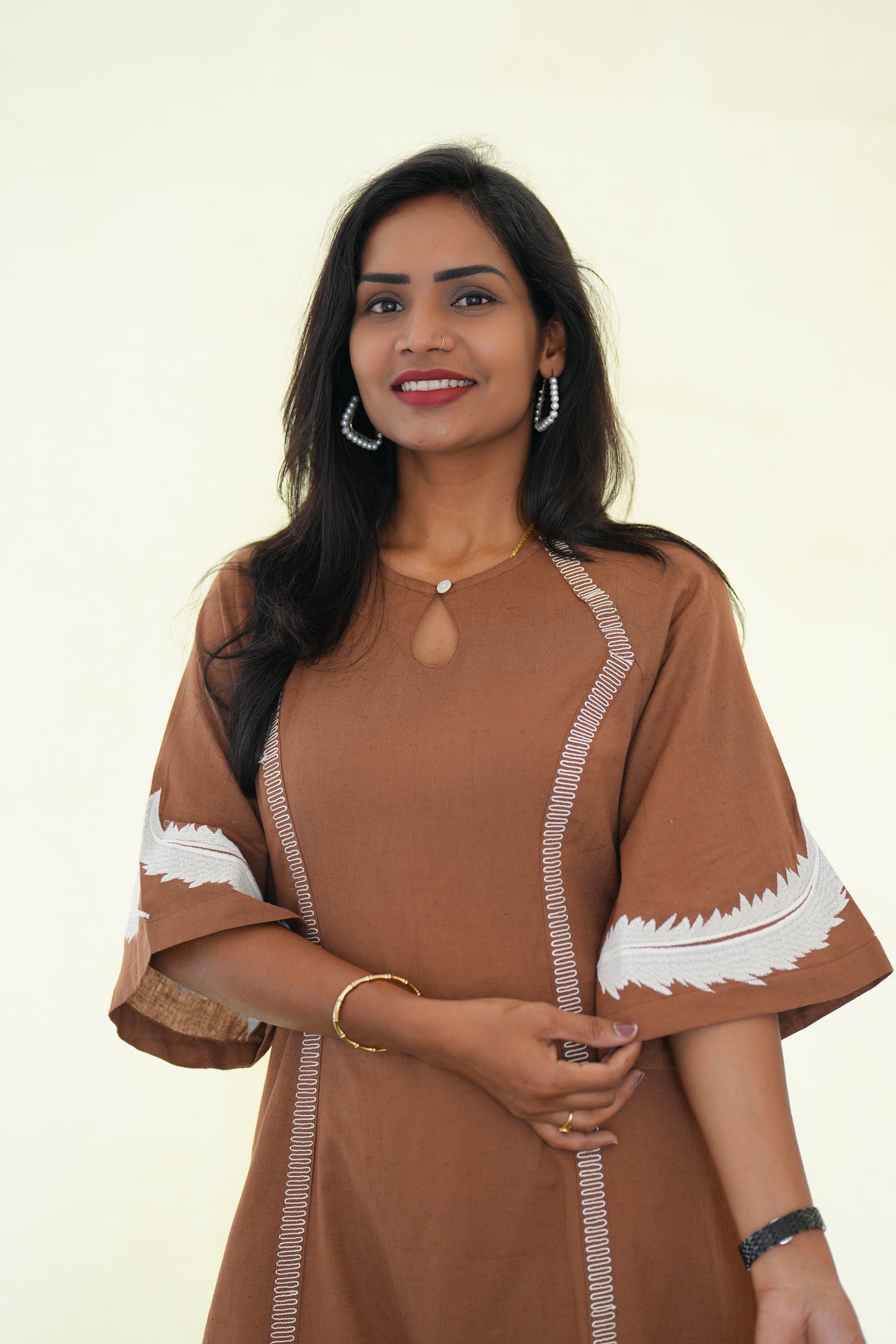 Brown Color Stylish Jaipur Cotton Frock with Embriodary Work