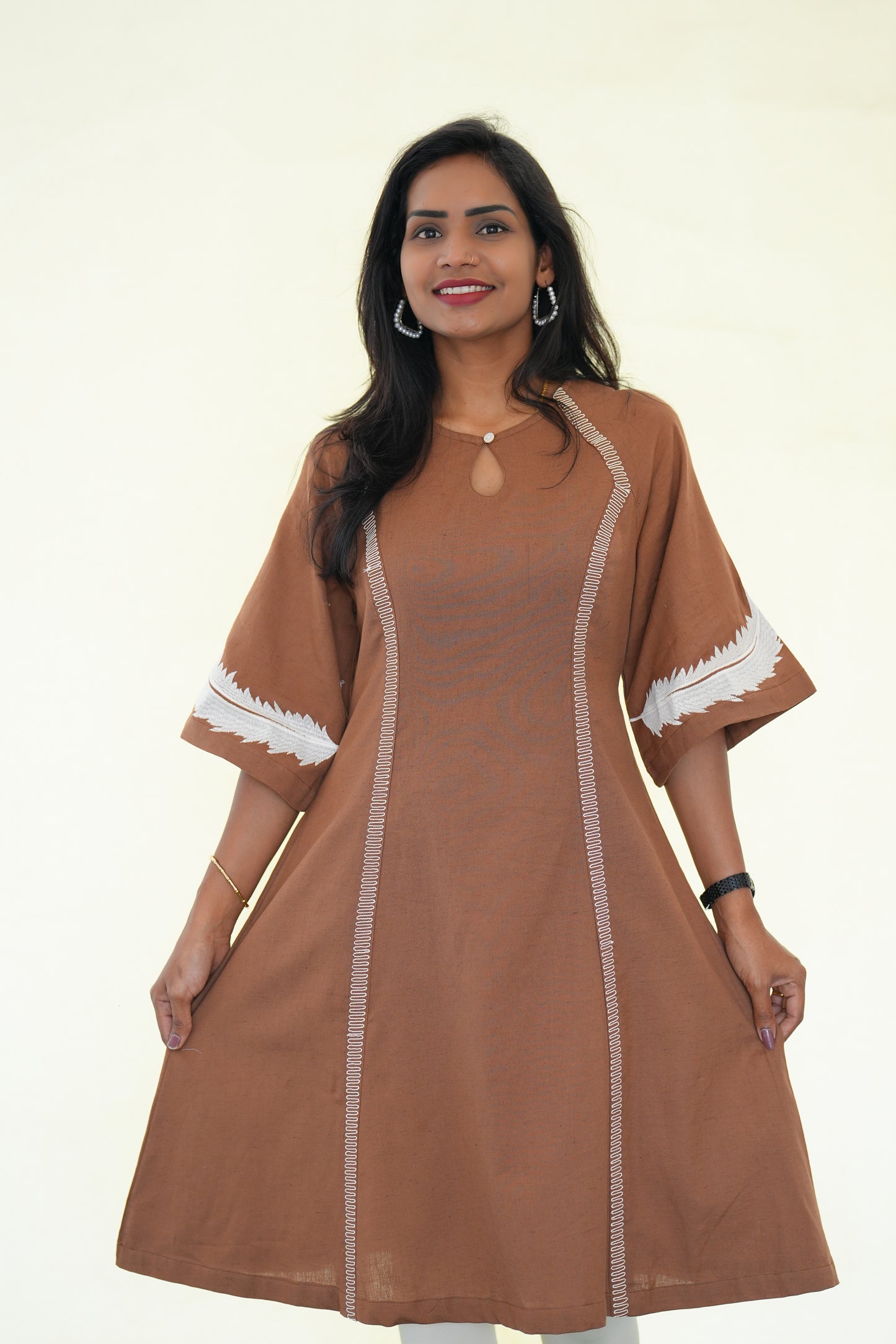 Brown Color Stylish Jaipur Cotton Frock with Embriodary Work