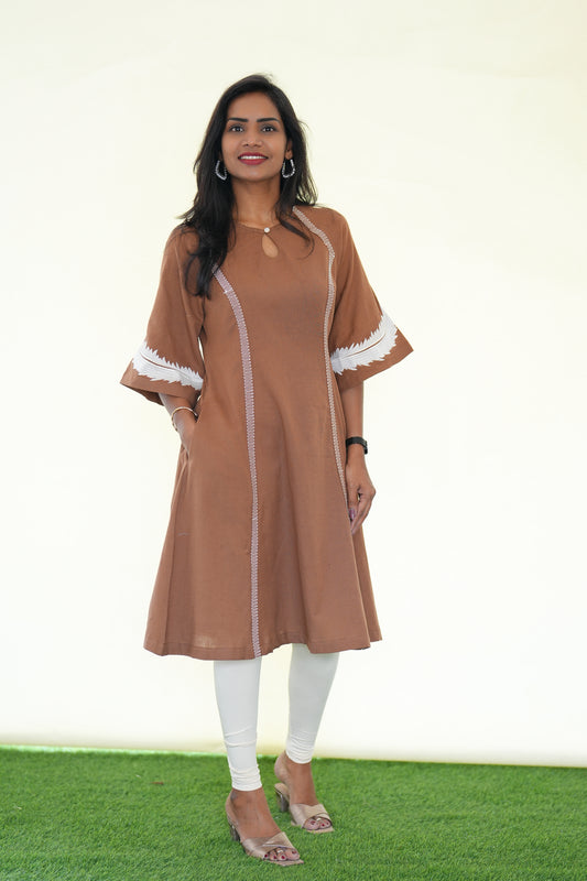 Brown Color Stylish Jaipur Cotton Frock with Embriodary Work