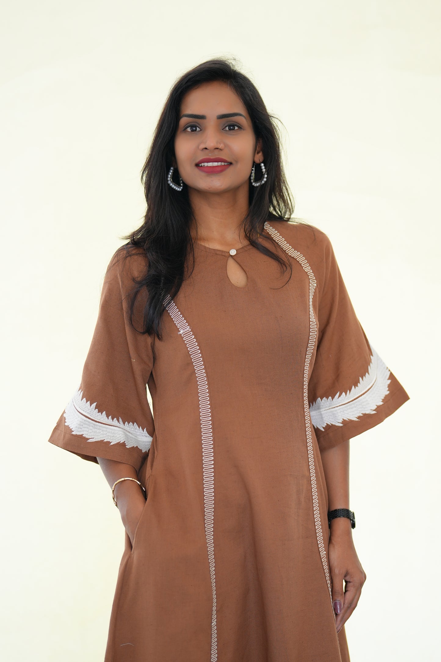 Brown Color Stylish Jaipur Cotton Frock with Embriodary Work