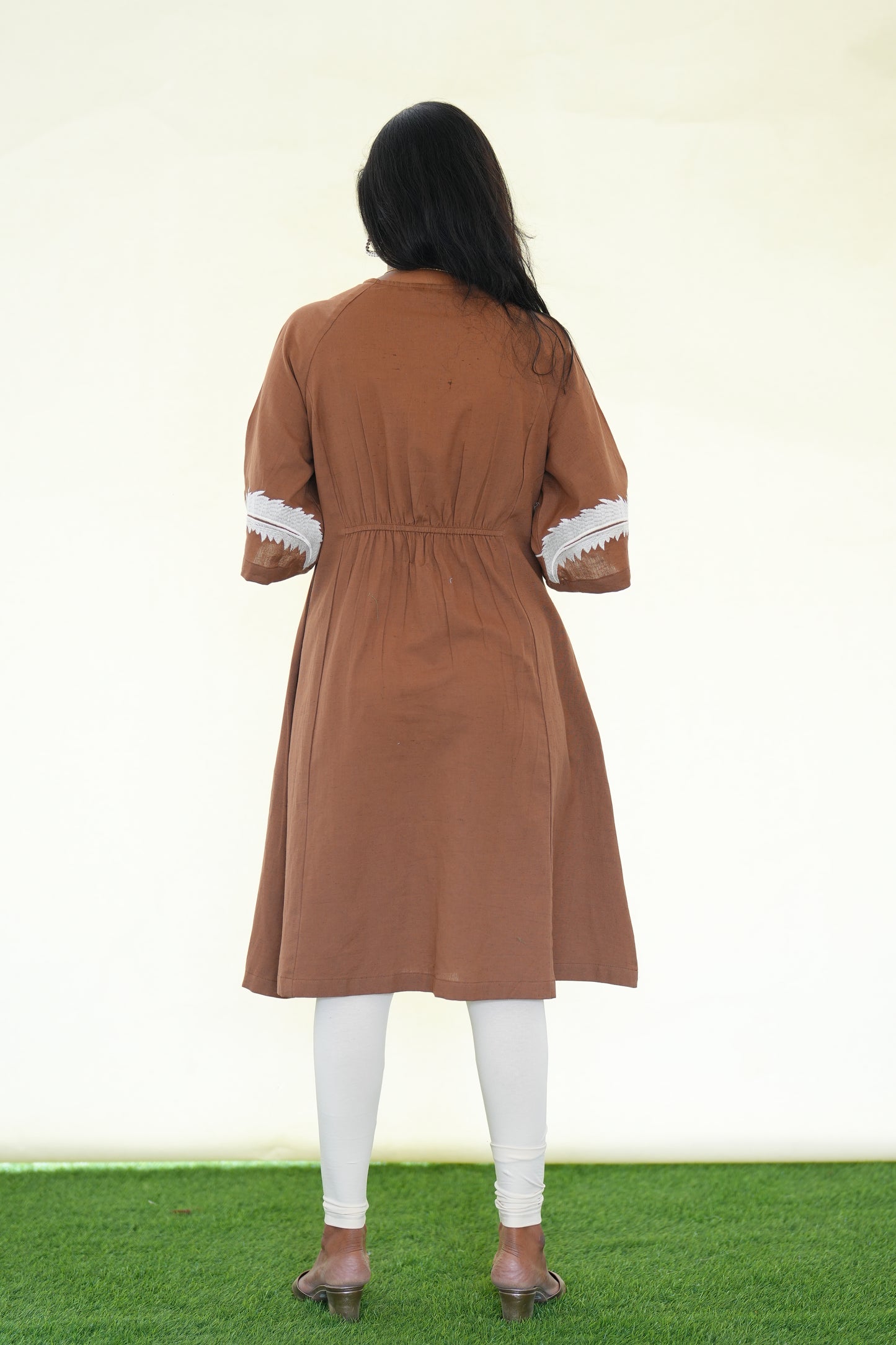 Brown Color Stylish Jaipur Cotton Frock with Embriodary Work