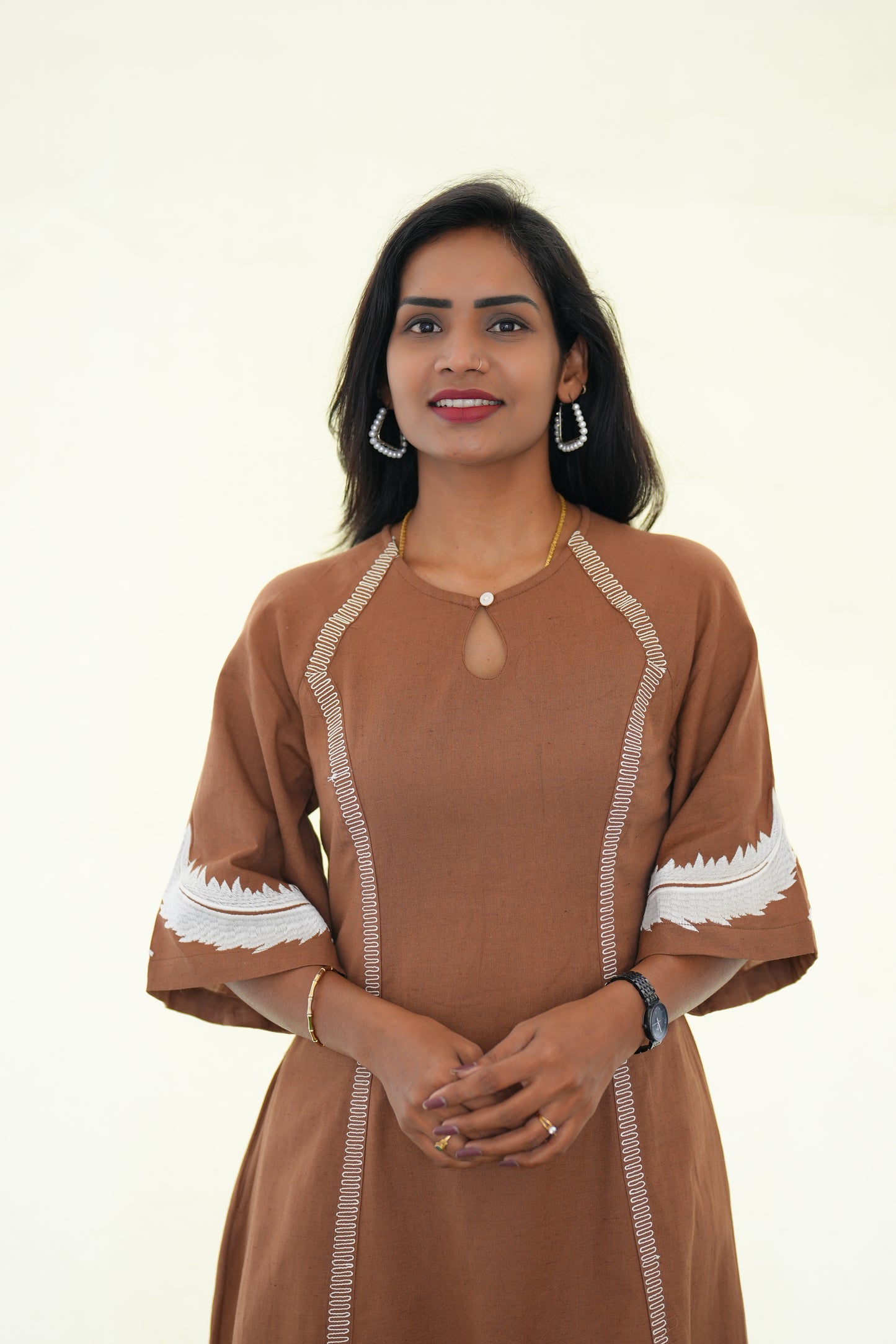 Brown Color Stylish Jaipur Cotton Frock with Embriodary Work