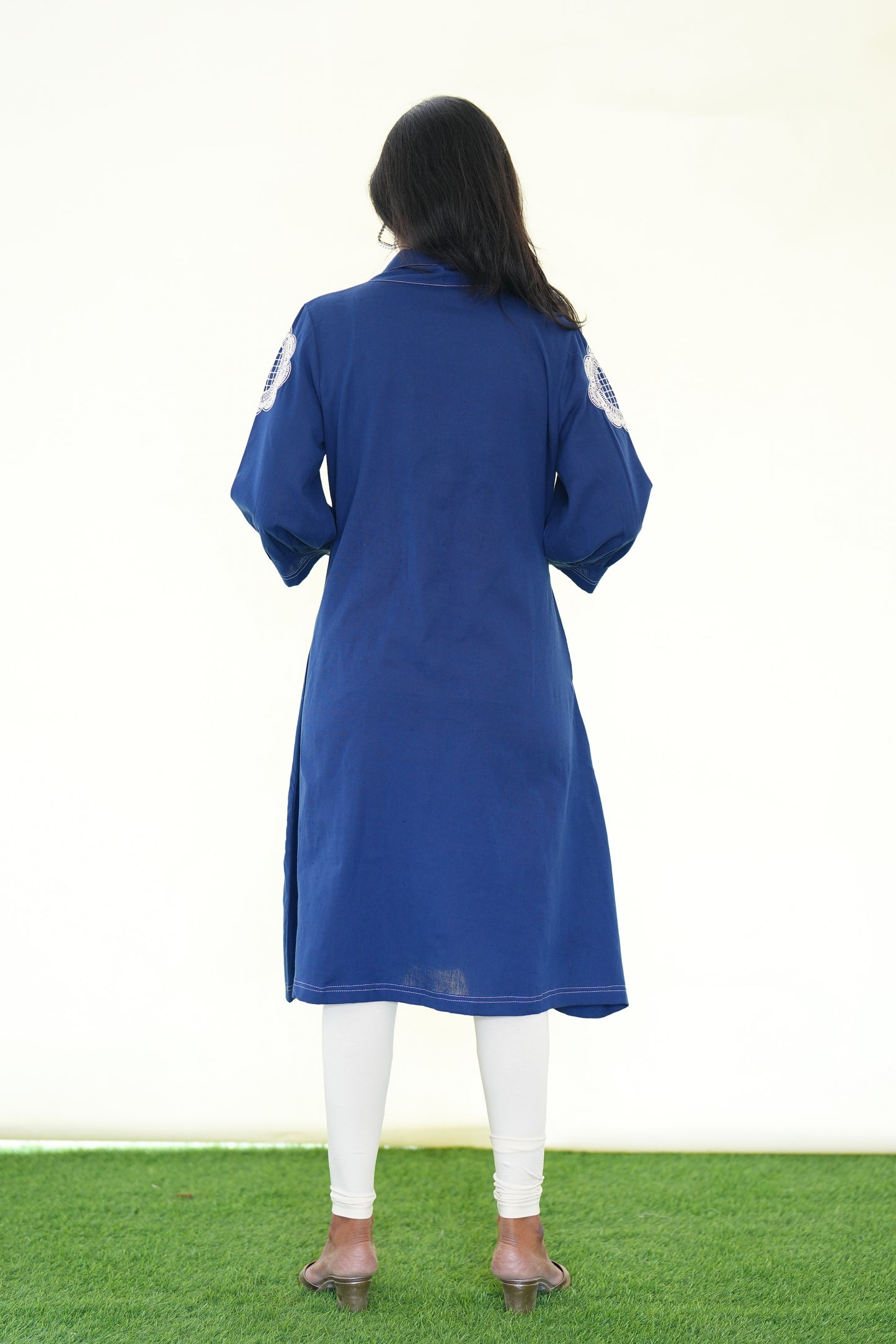 Blue  Color Jaipur Cotton Stylish Frock With Embroidery Work and Neck Band