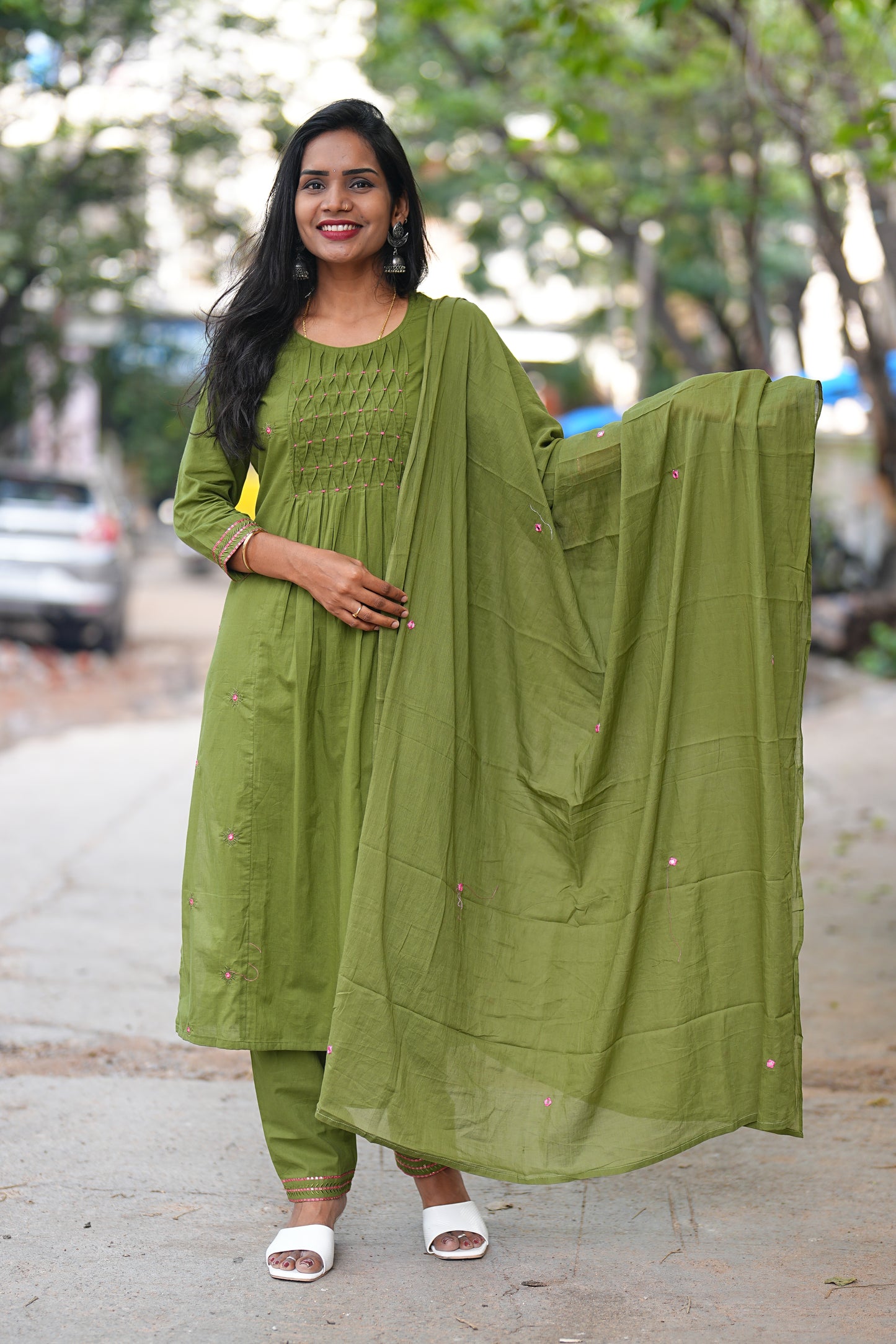 Mehndi Green Jaipur Cotton 3 Piece Set