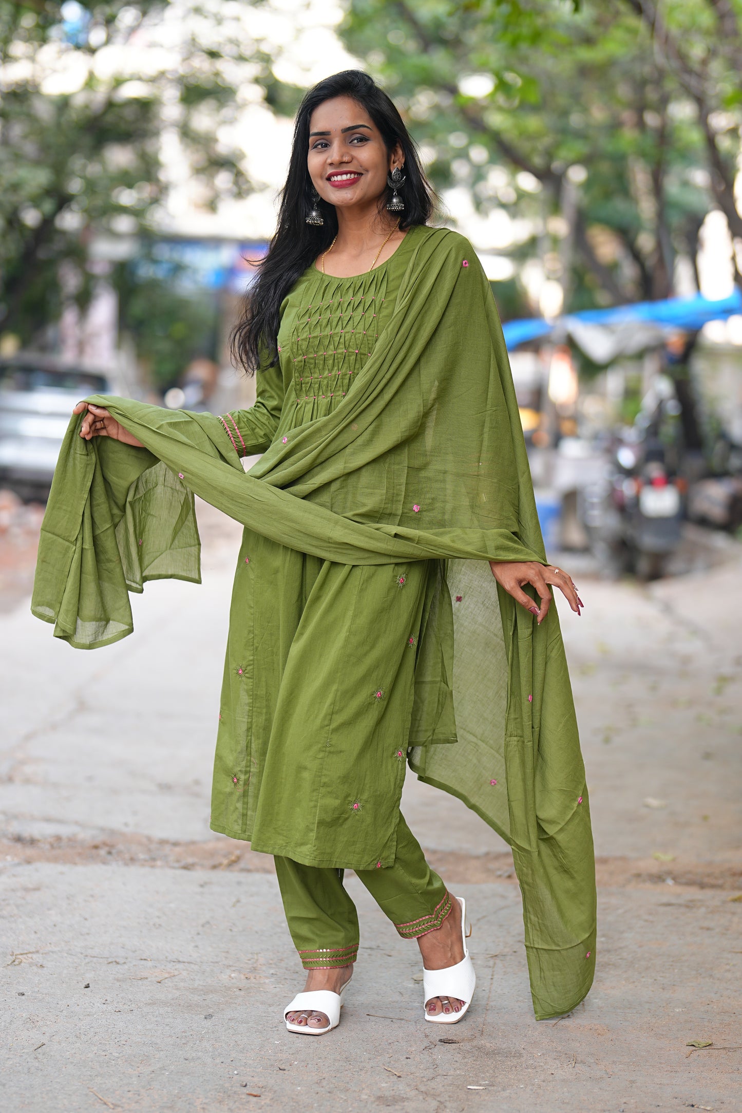 Mehndi Green Jaipur Cotton 3 Piece Set