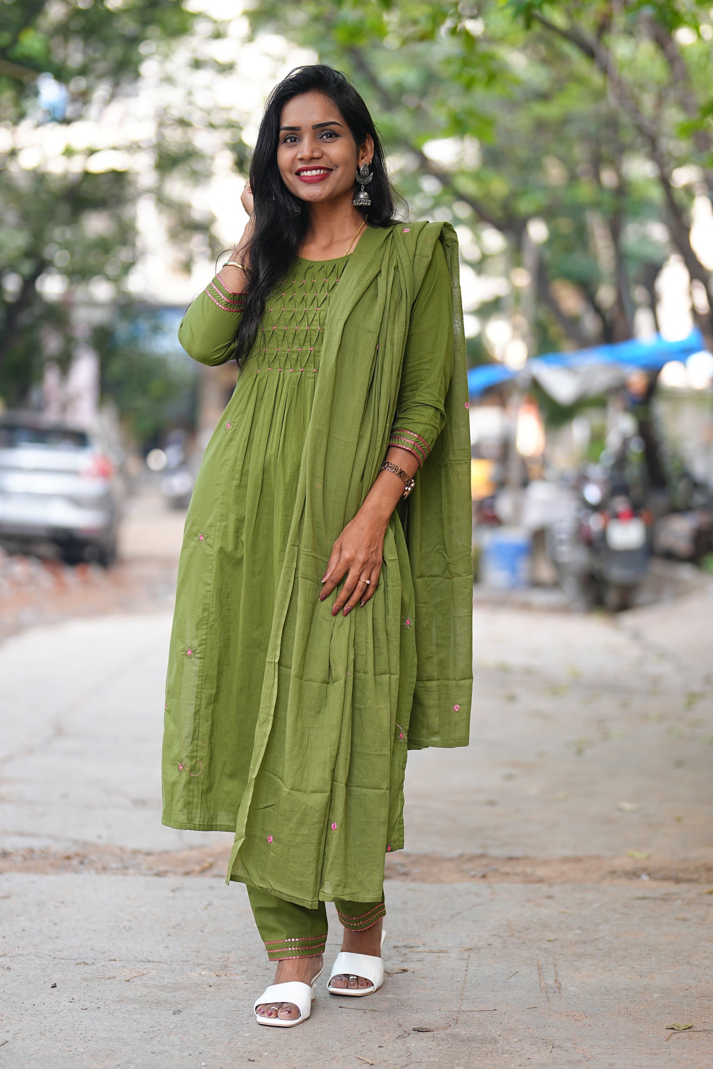 Mehndi Green Jaipur Cotton 3 Piece Set