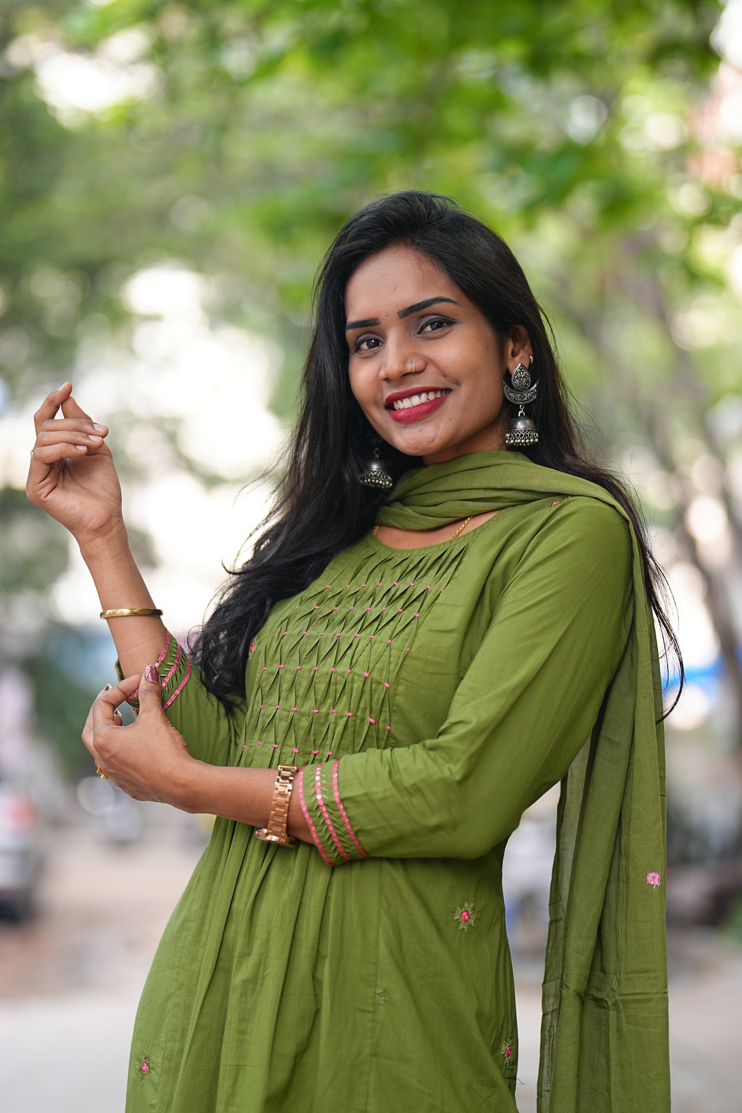 Mehndi Green Jaipur Cotton 3 Piece Set