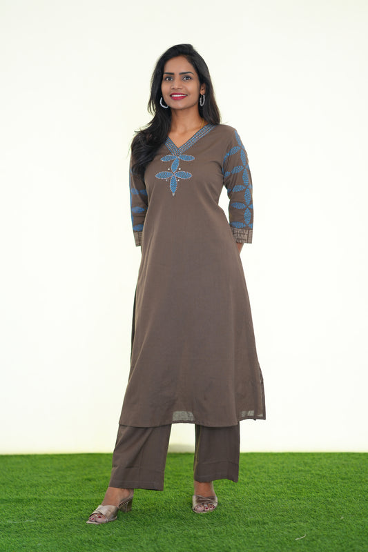 Brown Color Jaipur Flex Cotton Stylish Office Wear Cordset