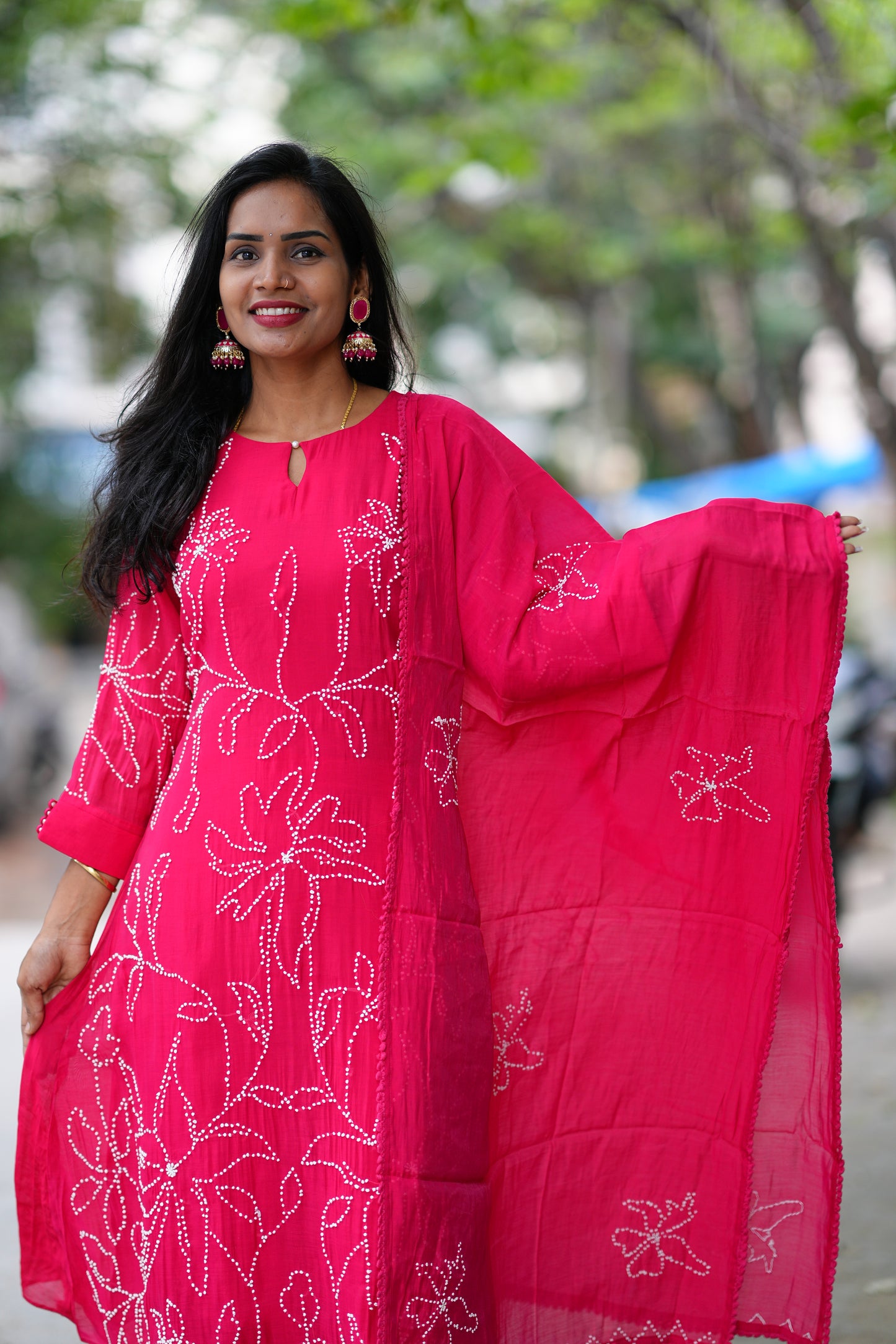 Rani Pink Color Viscose Fabric Designer Wear Festive Collection 3 Piece Set