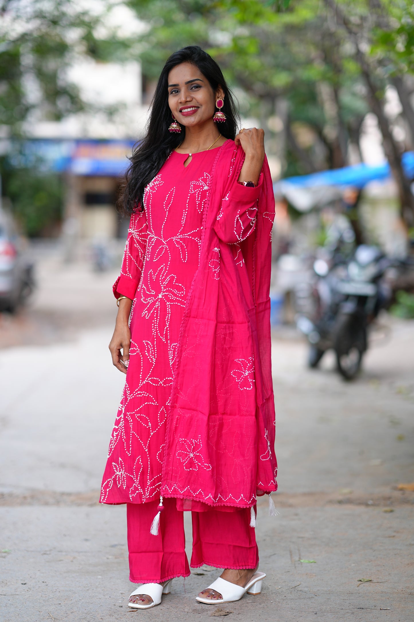 Rani Pink Color Viscose Fabric Designer Wear Festive Collection 3 Piece Set