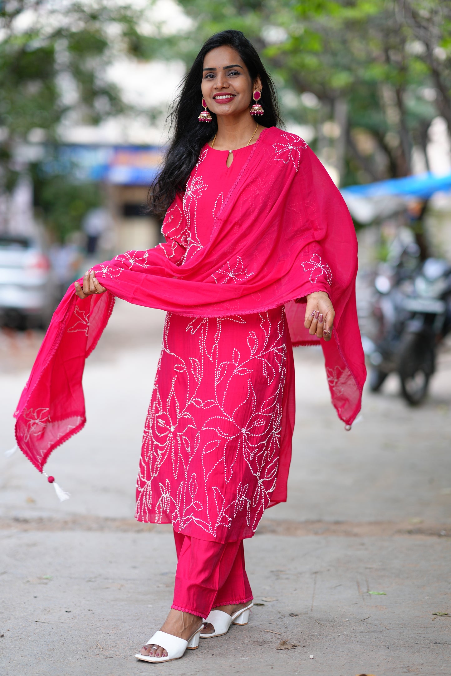 Rani Pink Color Viscose Fabric Designer Wear Festive Collection 3 Piece Set