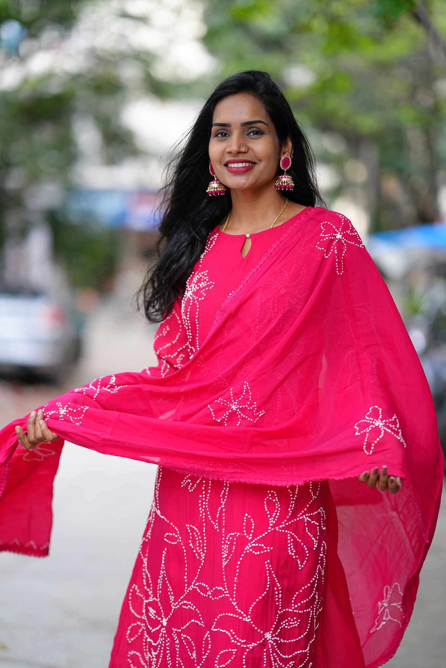 Rani Pink Color Viscose Fabric Designer Wear Festive Collection 3 Piece Set