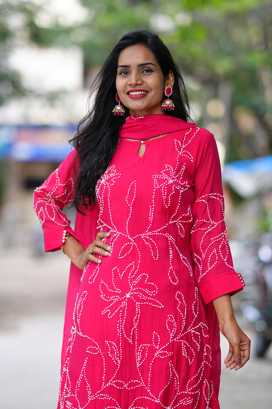 Rani Pink Color Viscose Fabric Designer Wear Festive Collection 3 Piece Set