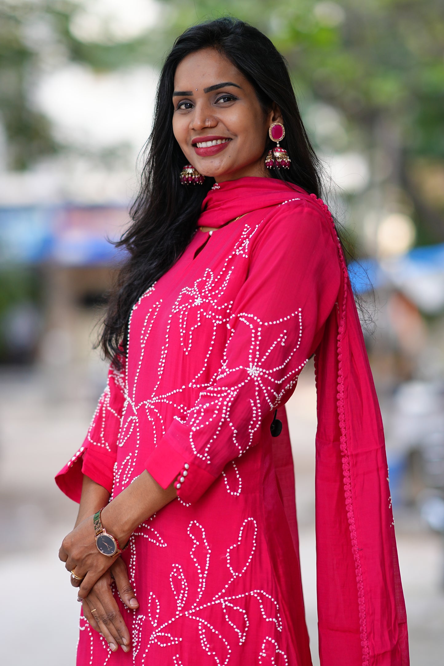 Rani Pink Color Viscose Fabric Designer Wear Festive Collection 3 Piece Set