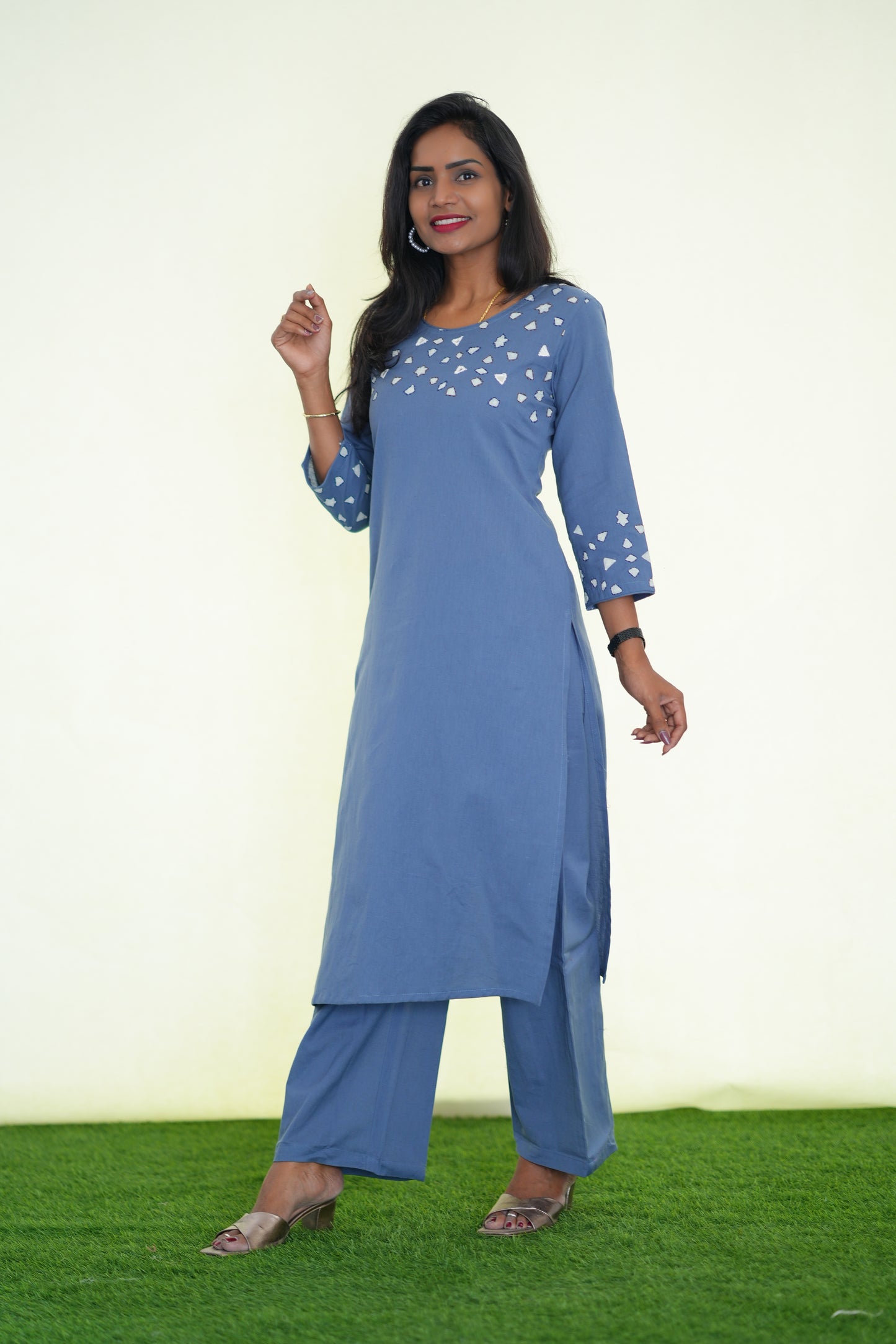 Denim Blue Color Jaipur Flex Cotton Stylish Office Wear Cordset