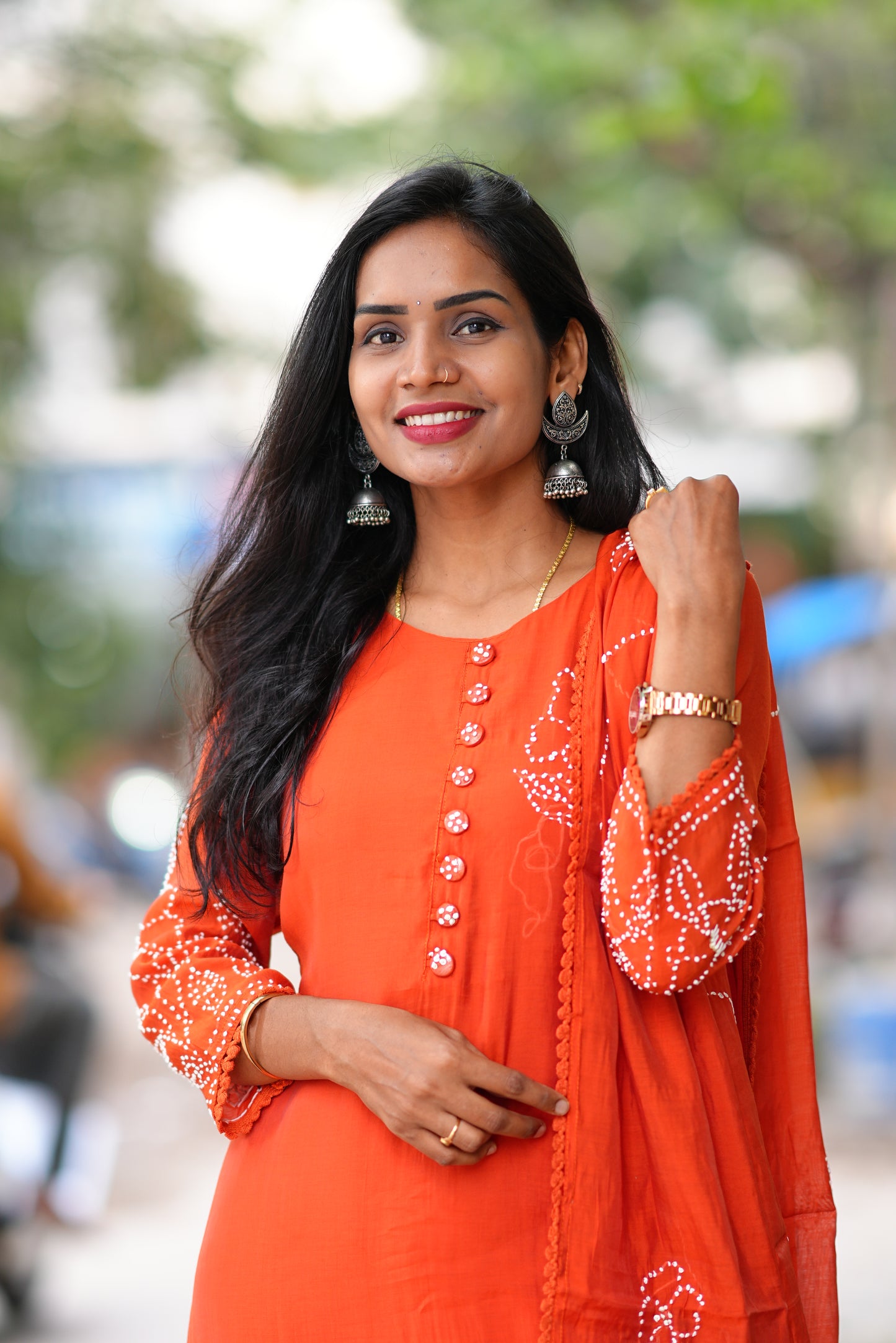 Rust Orange Designer Wear 3 Piece Set in Viscose