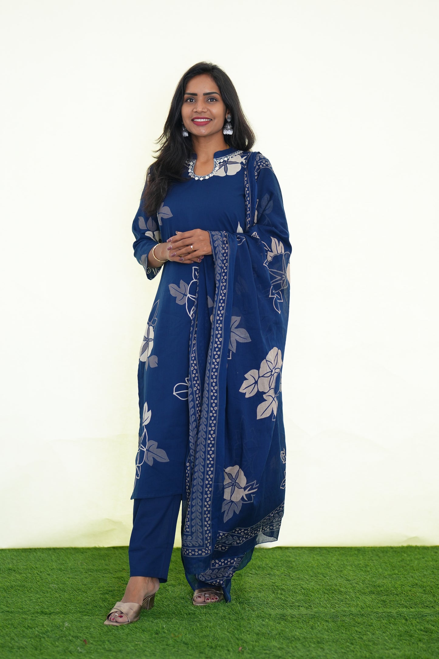 Blue Color Jaipur Cotton Stylish 3 Piece Set With Lining