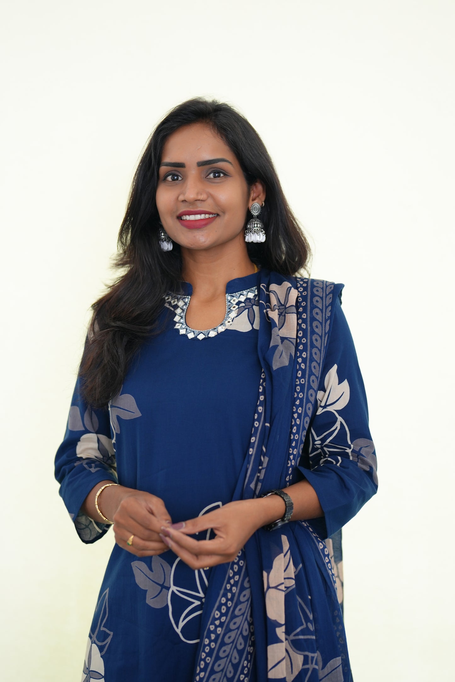 Blue Color Jaipur Cotton Stylish 3 Piece Set With Lining