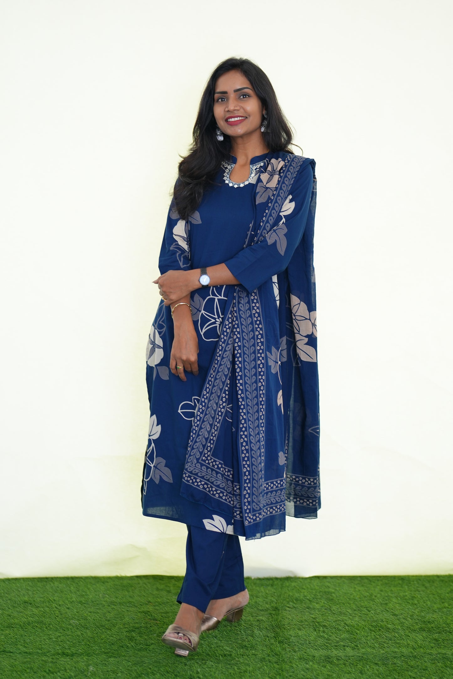 Blue Color Jaipur Cotton Stylish 3 Piece Set With Lining