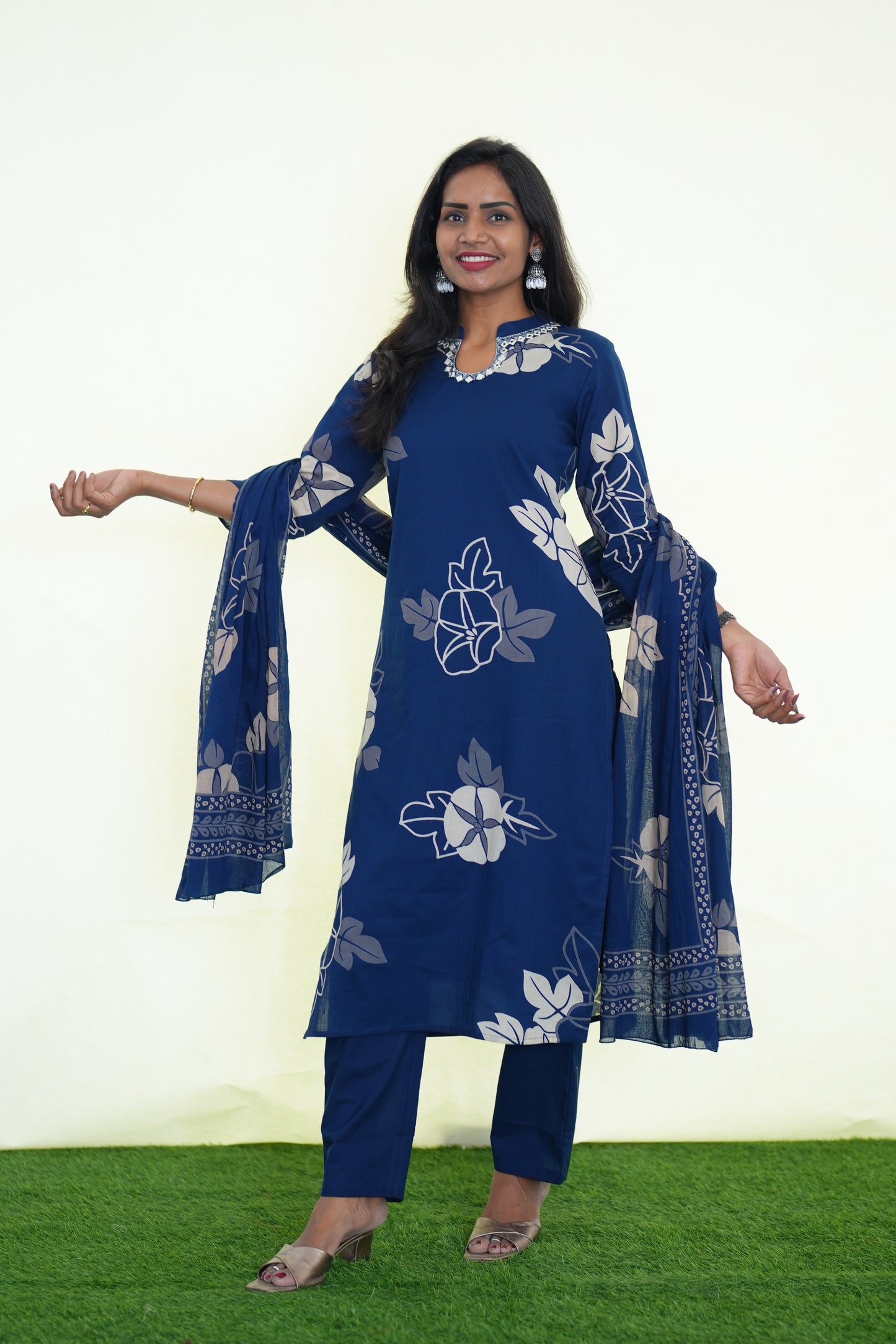 Blue Color Jaipur Cotton Stylish 3 Piece Set With Lining