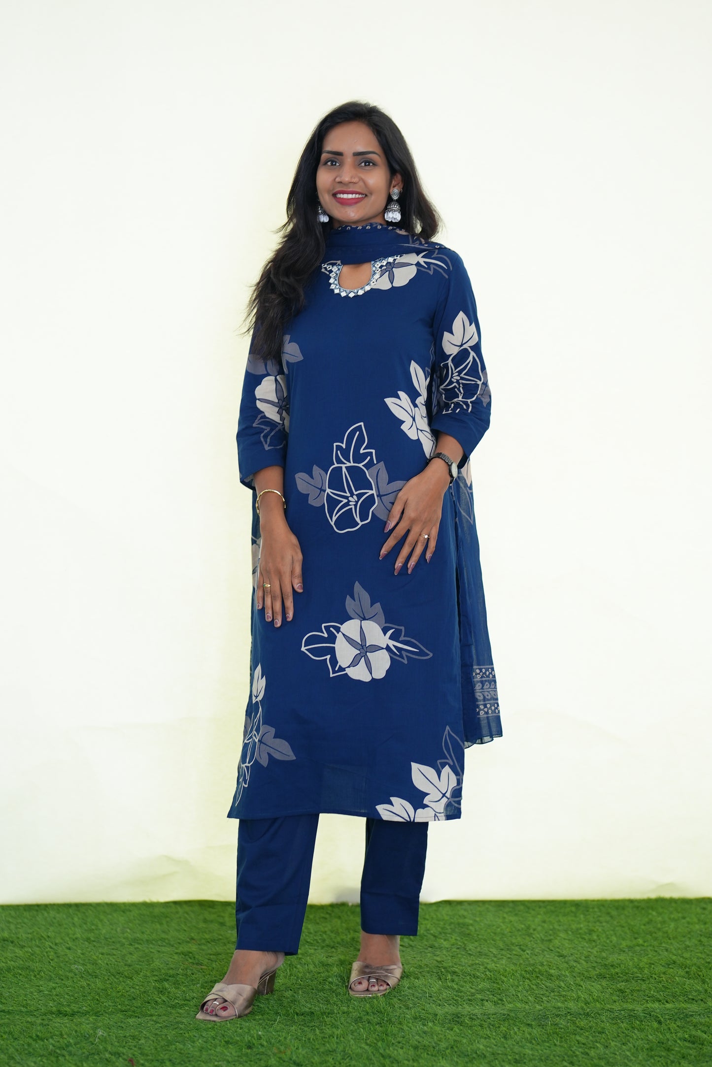 Blue Color Jaipur Cotton Stylish 3 Piece Set With Lining