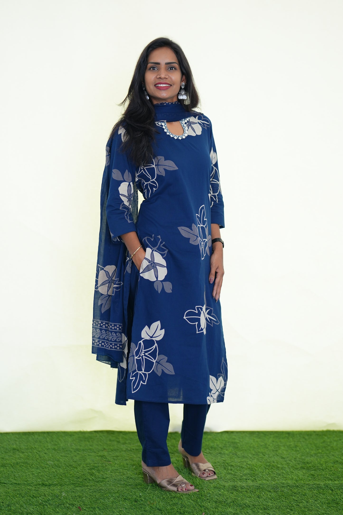 Blue Color Jaipur Cotton Stylish 3 Piece Set With Lining