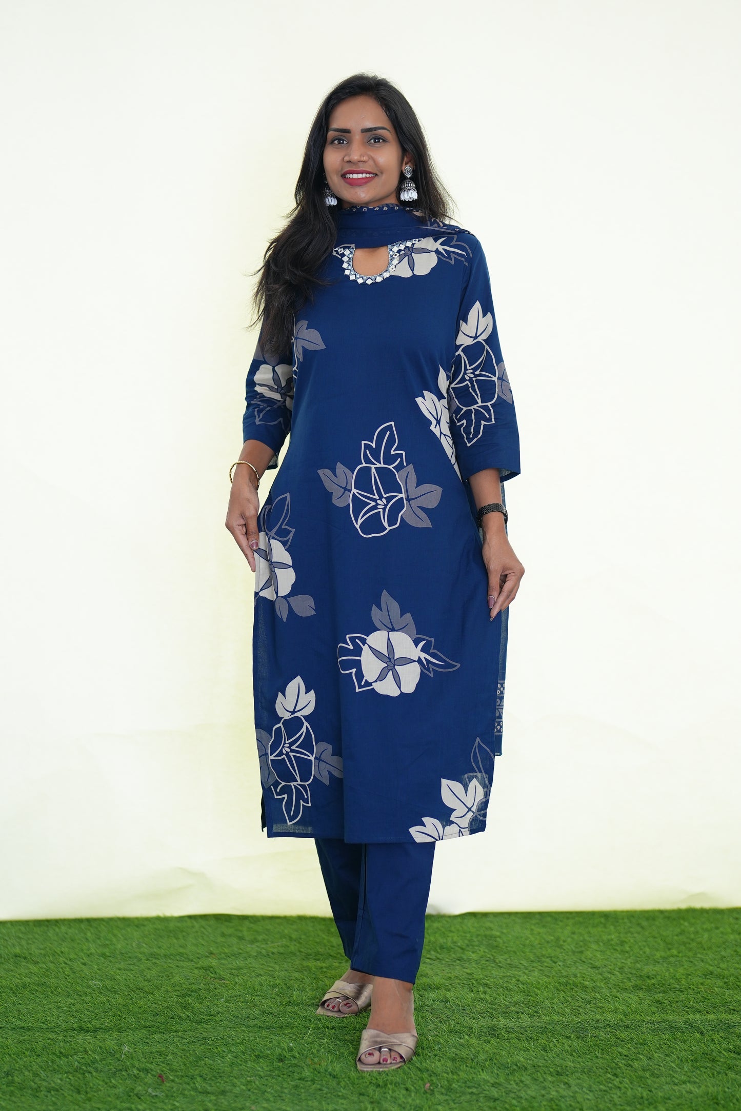 Blue Color Jaipur Cotton Stylish 3 Piece Set With Lining