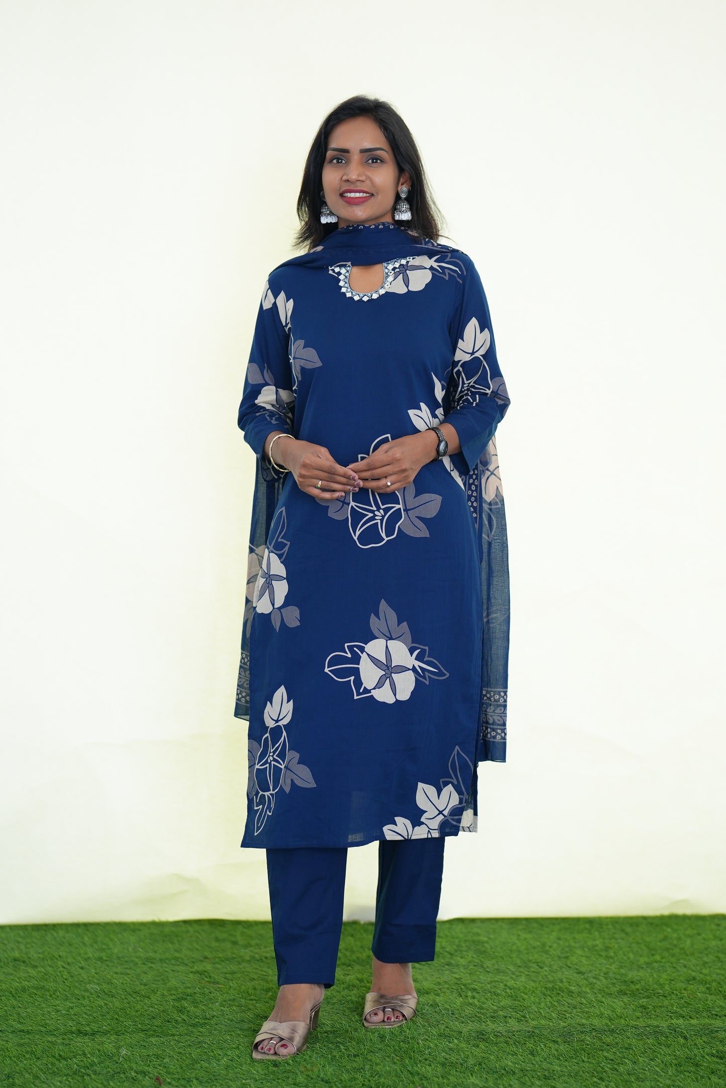 Blue Color Jaipur Cotton Stylish 3 Piece Set With Lining