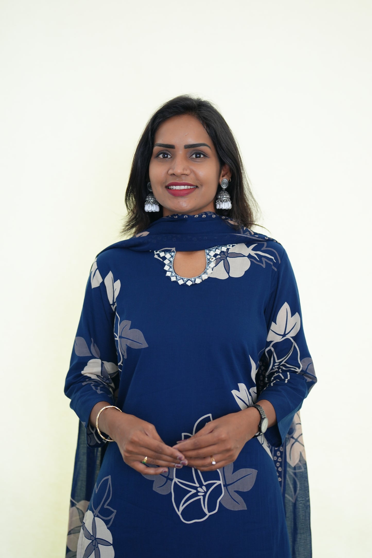 Blue Color Jaipur Cotton Stylish 3 Piece Set With Lining