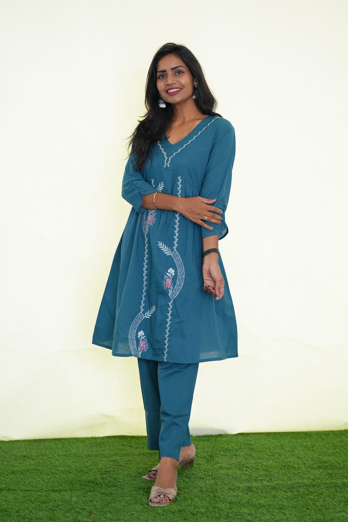 Jaipur Cotton Stylish Office Wear Cord Set With Embroidery Work