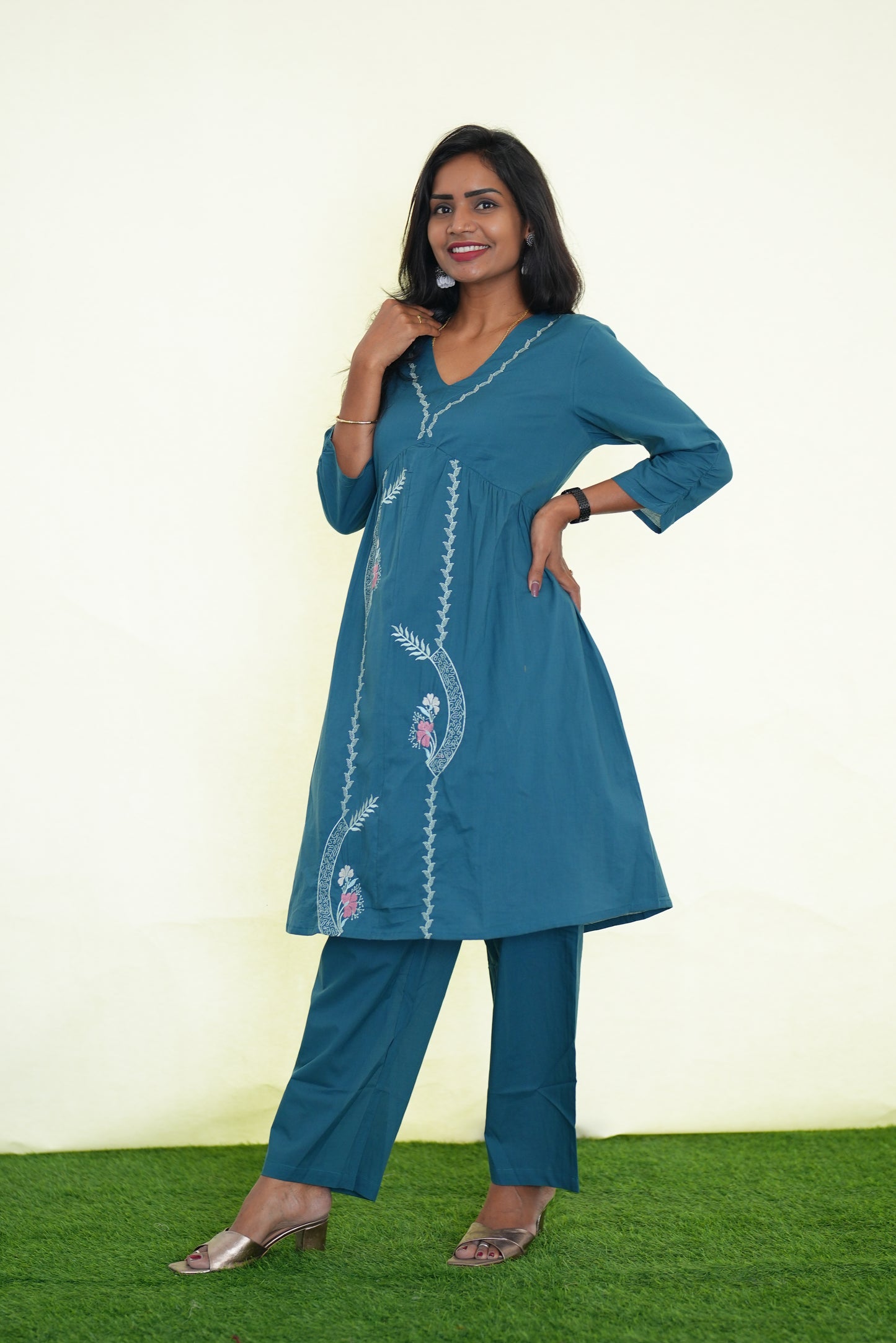 Jaipur Cotton Stylish Office Wear Cord Set With Embroidery Work