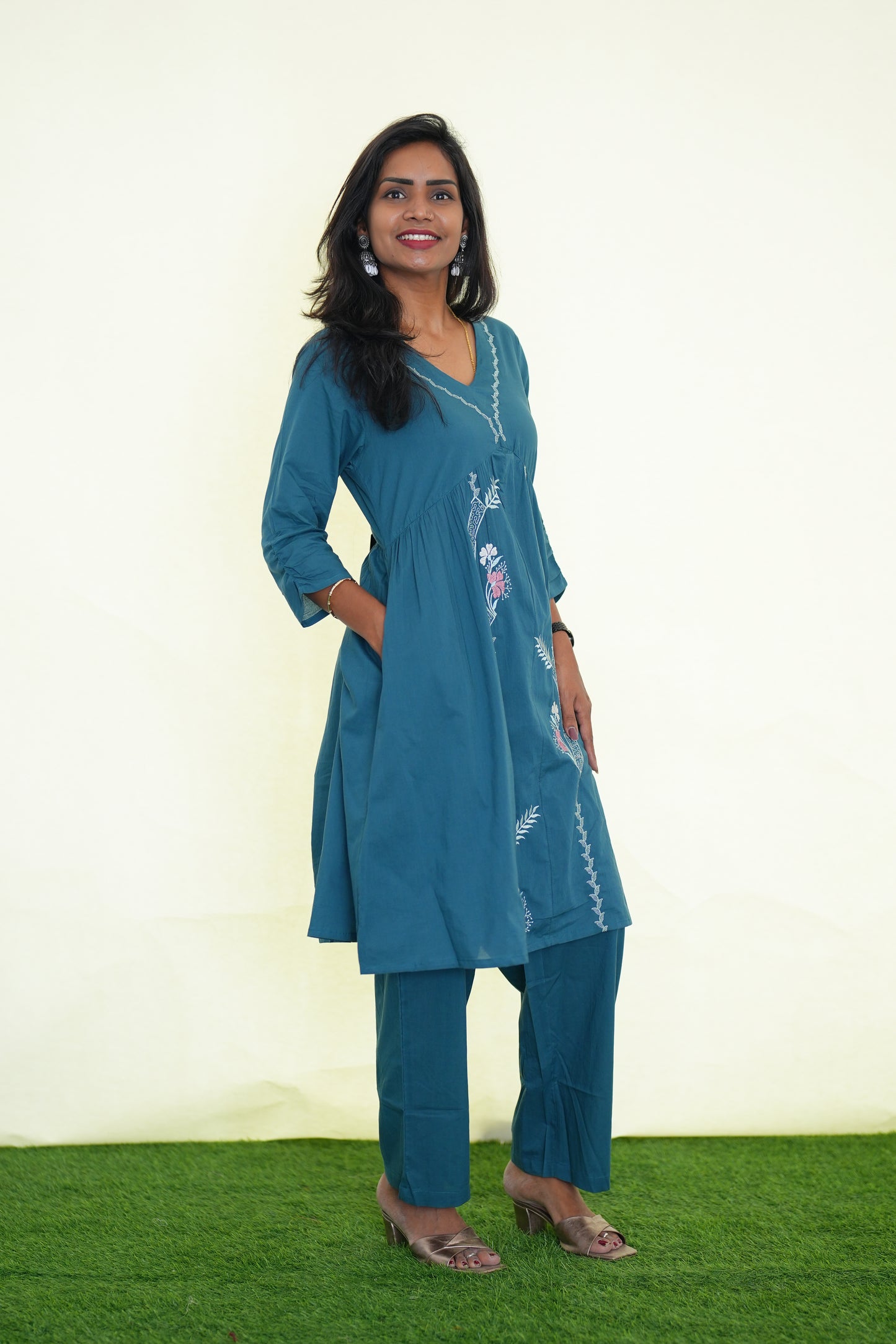 Jaipur Cotton Stylish Office Wear Cord Set With Embroidery Work