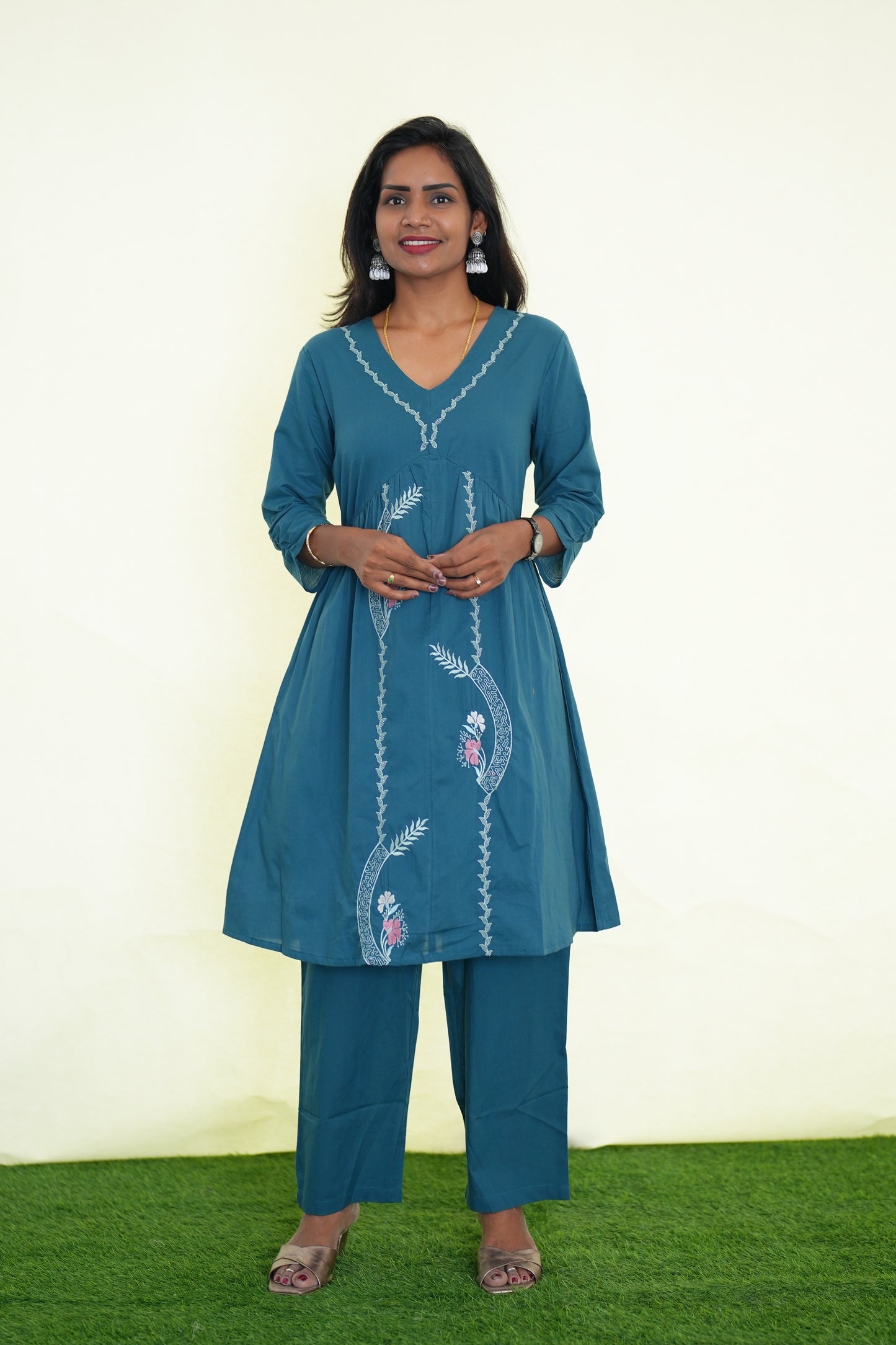 Jaipur Cotton Stylish Office Wear Cord Set With Embroidery Work