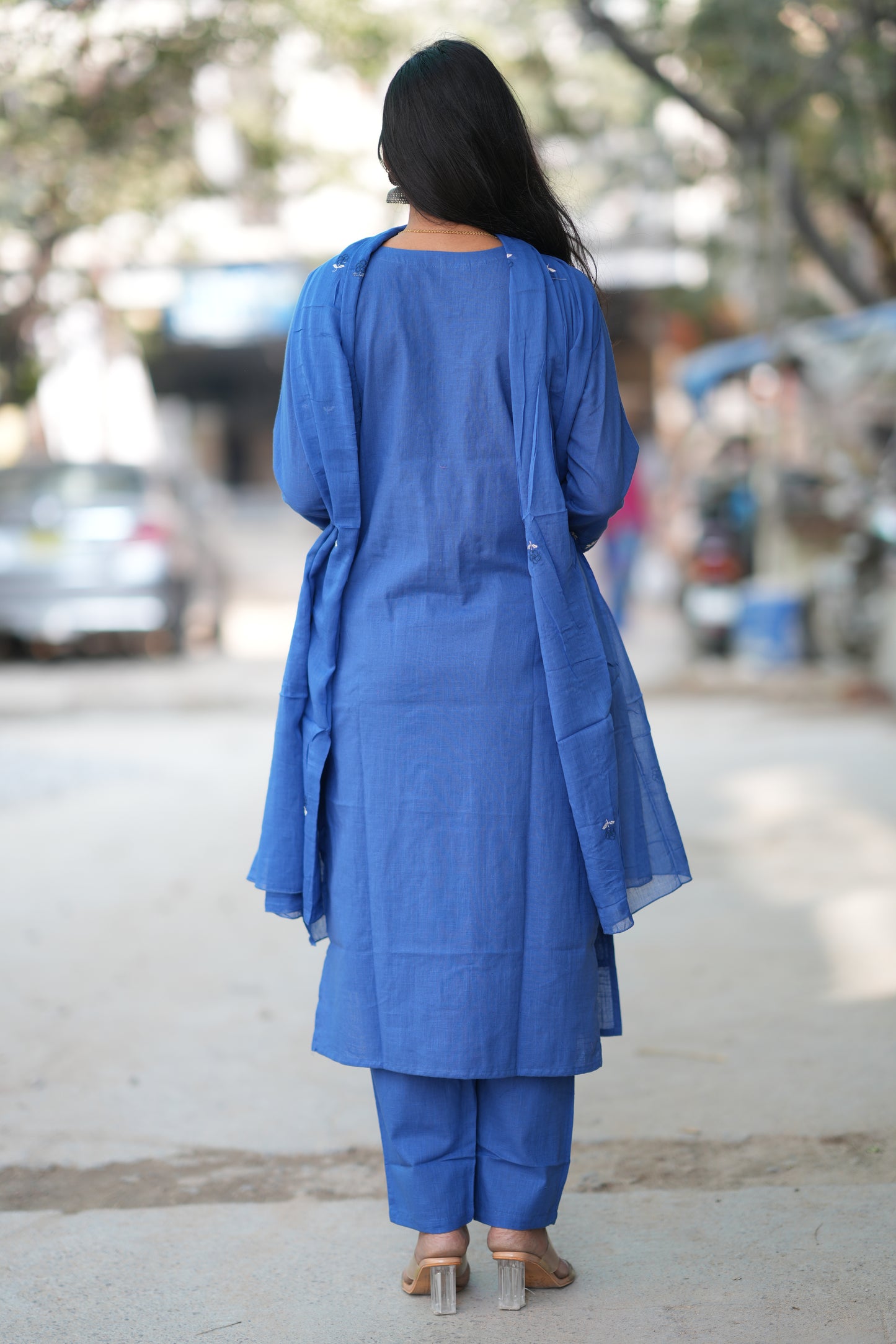 Blue Color Jaipur Slub Cotton With Embroidery Work and Complete Lining