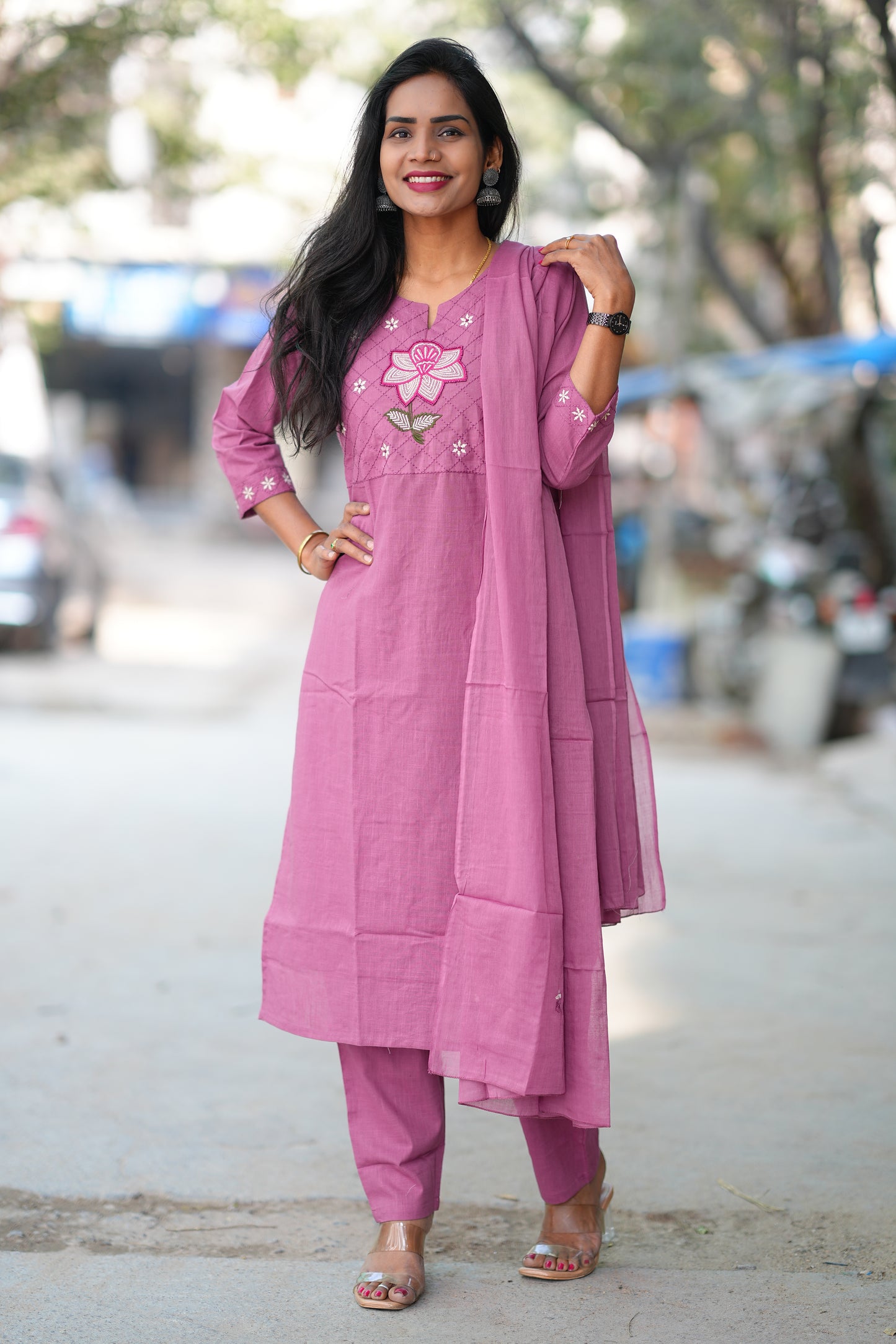 Pink Color Jaipur Slub Cotton With Embroidery Work and Complete Lining