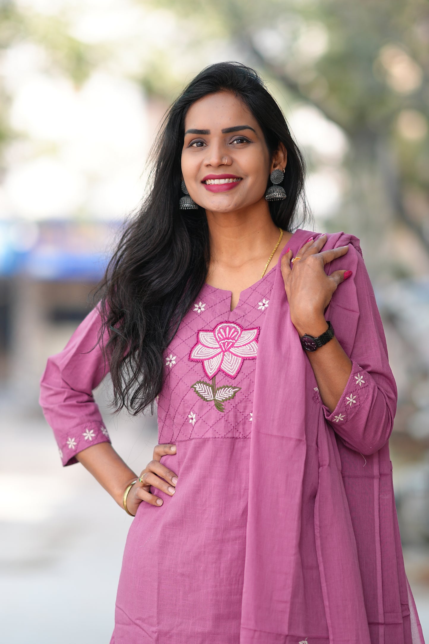Pink Color Jaipur Slub Cotton With Embroidery Work and Complete Lining