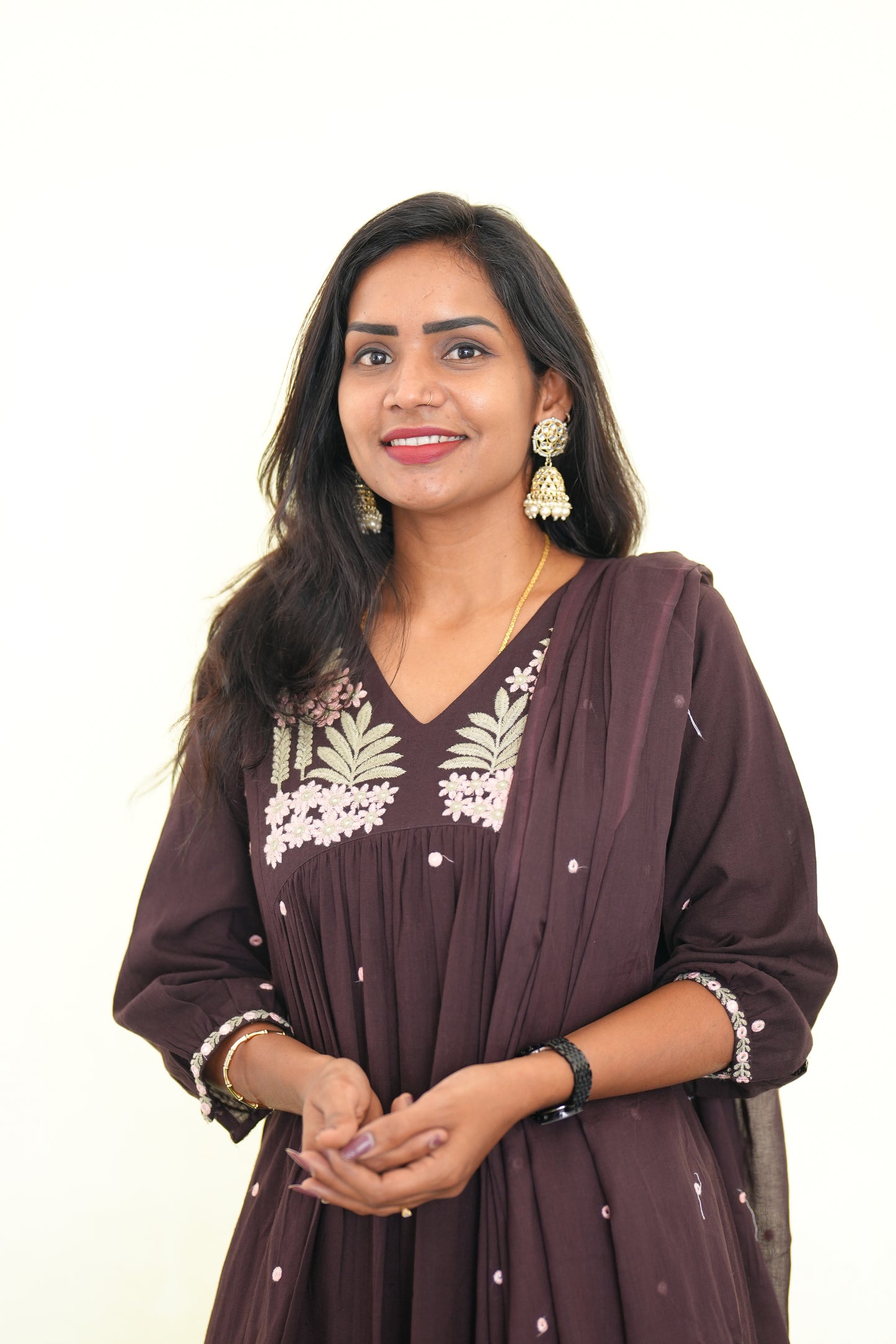 Brown Color Jaipur Slub Cotton 3 Piece Set With Plzaao Pant and Complete Lining
