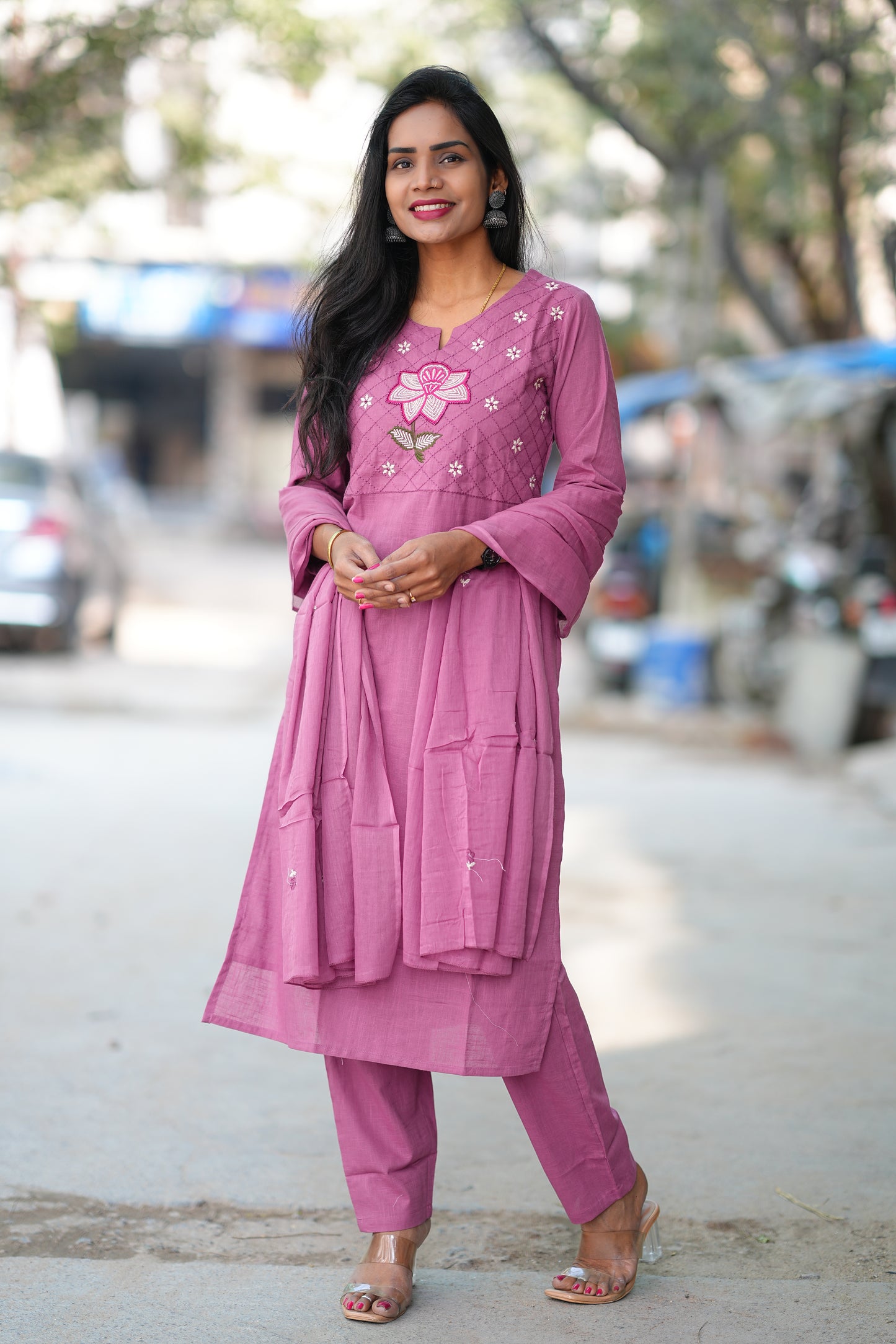 Pink Color Jaipur Slub Cotton With Embroidery Work and Complete Lining