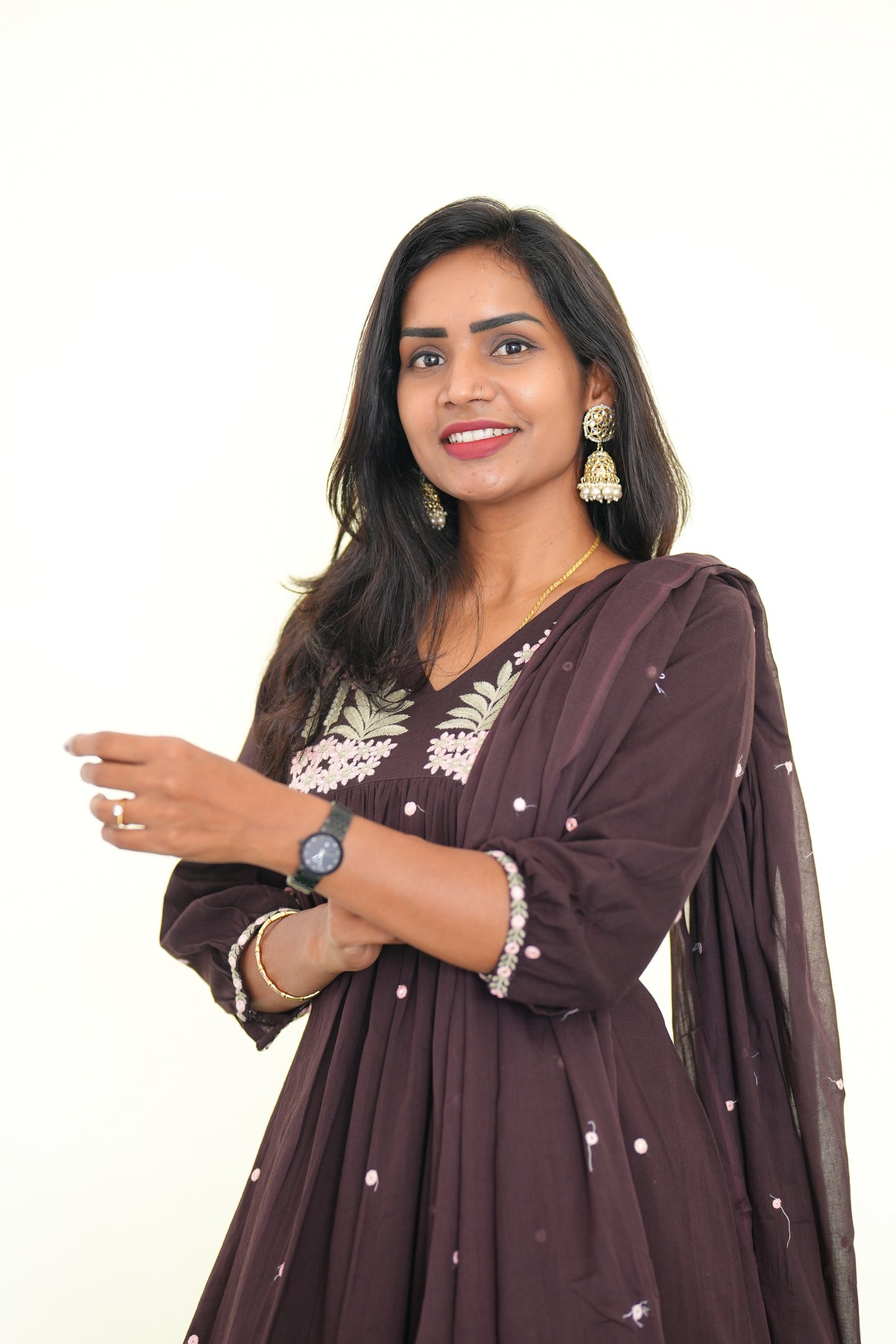 Brown Color Jaipur Slub Cotton 3 Piece Set With Plzaao Pant and Complete Lining