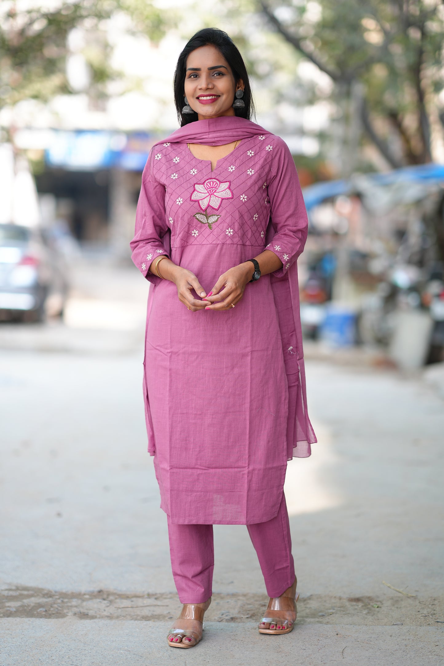 Pink Color Jaipur Slub Cotton With Embroidery Work and Complete Lining