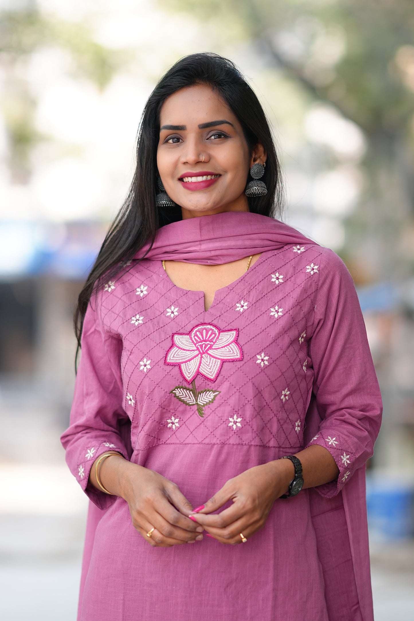 Pink Color Jaipur Slub Cotton With Embroidery Work and Complete Lining