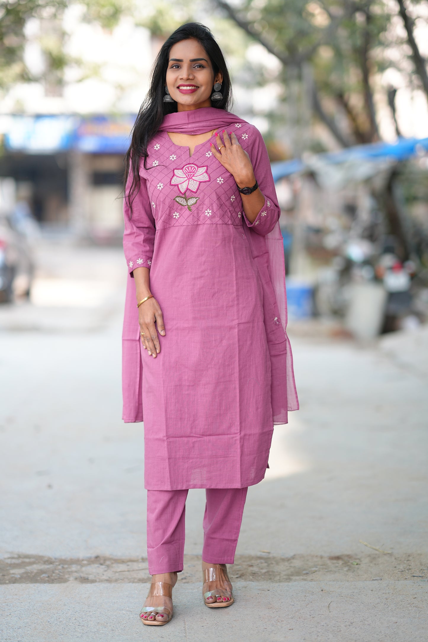 Pink Color Jaipur Slub Cotton With Embroidery Work and Complete Lining
