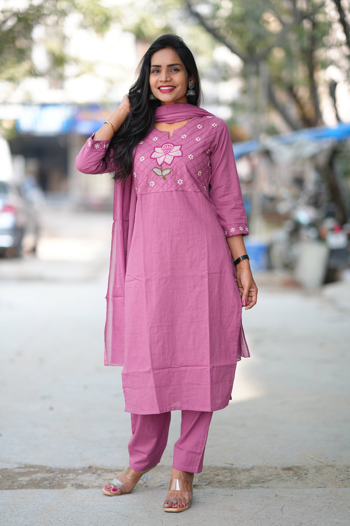 Pink Color Jaipur Slub Cotton With Embroidery Work and Complete Lining