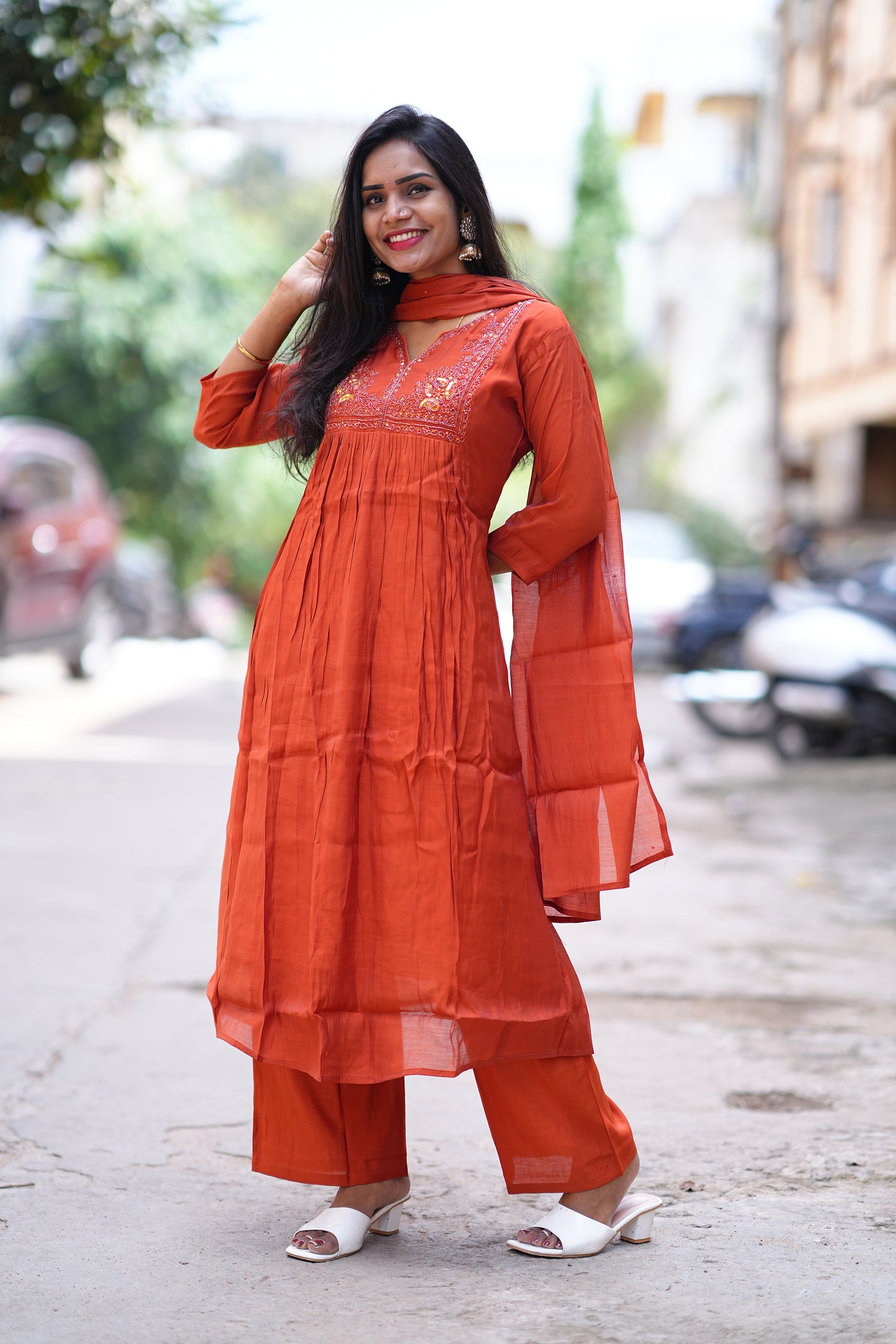 Rust Orange Color Premium Party Wear 3 Piece Set