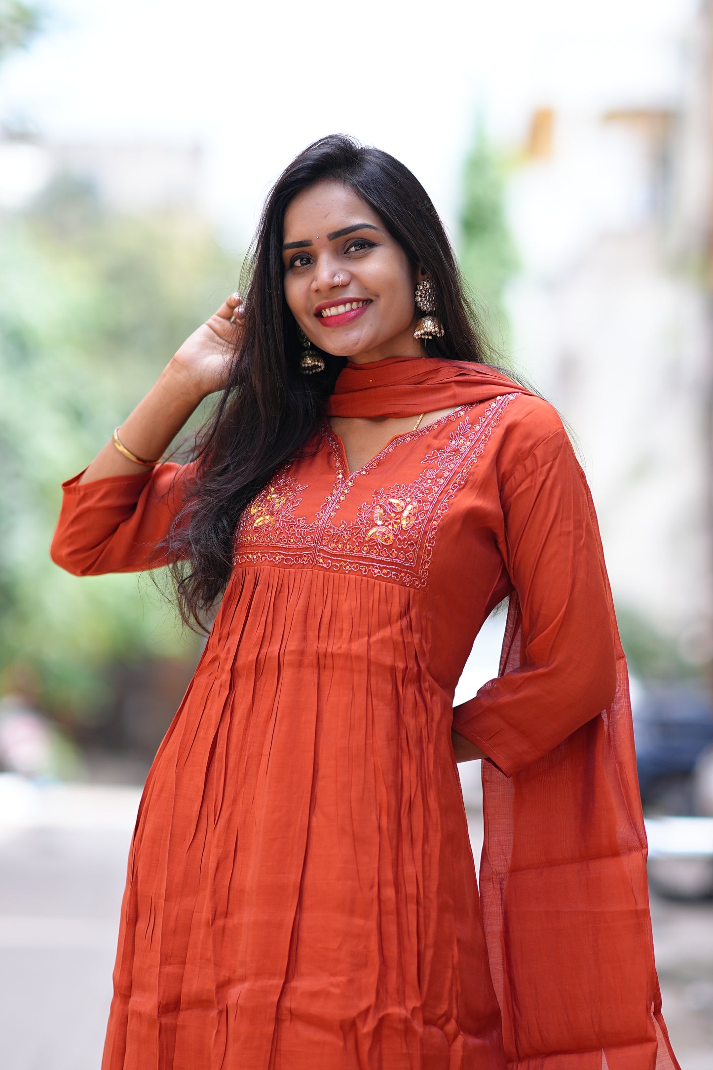 Rust Orange Color Premium Party Wear 3 Piece Set