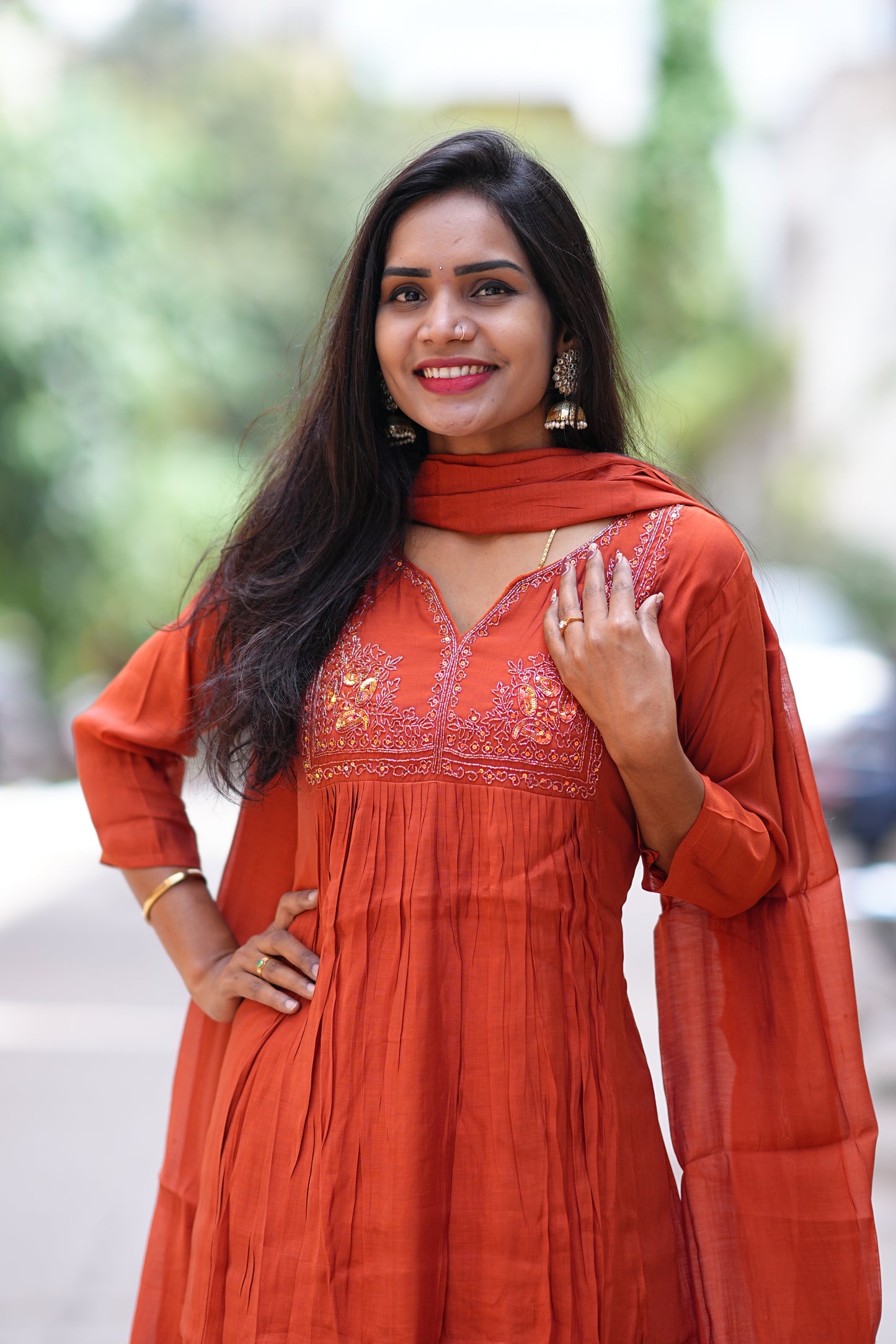 Rust Orange Color Premium Party Wear 3 Piece Set