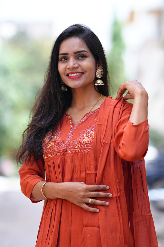 Rust Orange Color Premium Party Wear 3 Piece Set