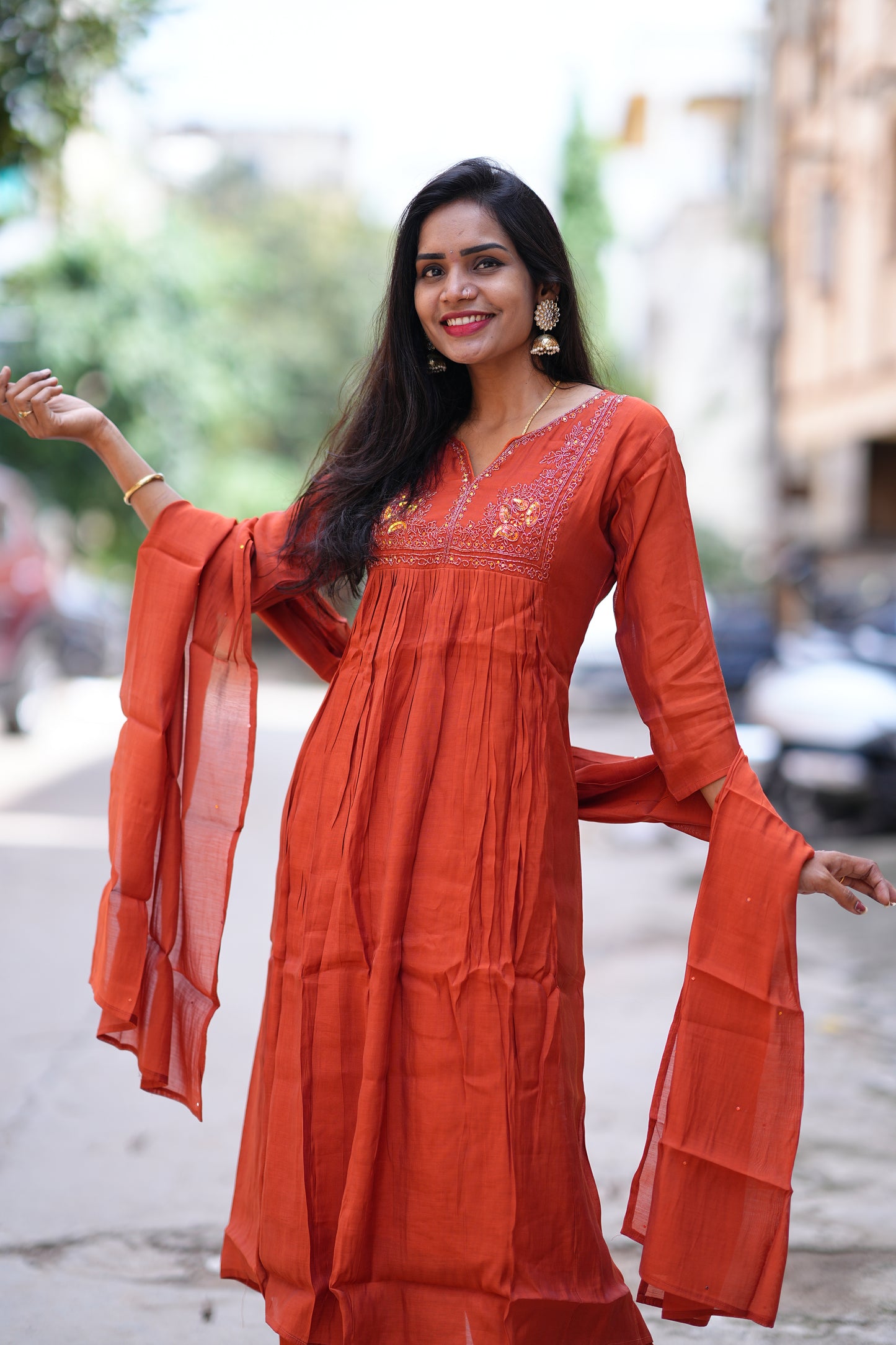 Rust Orange Color Premium Party Wear 3 Piece Set