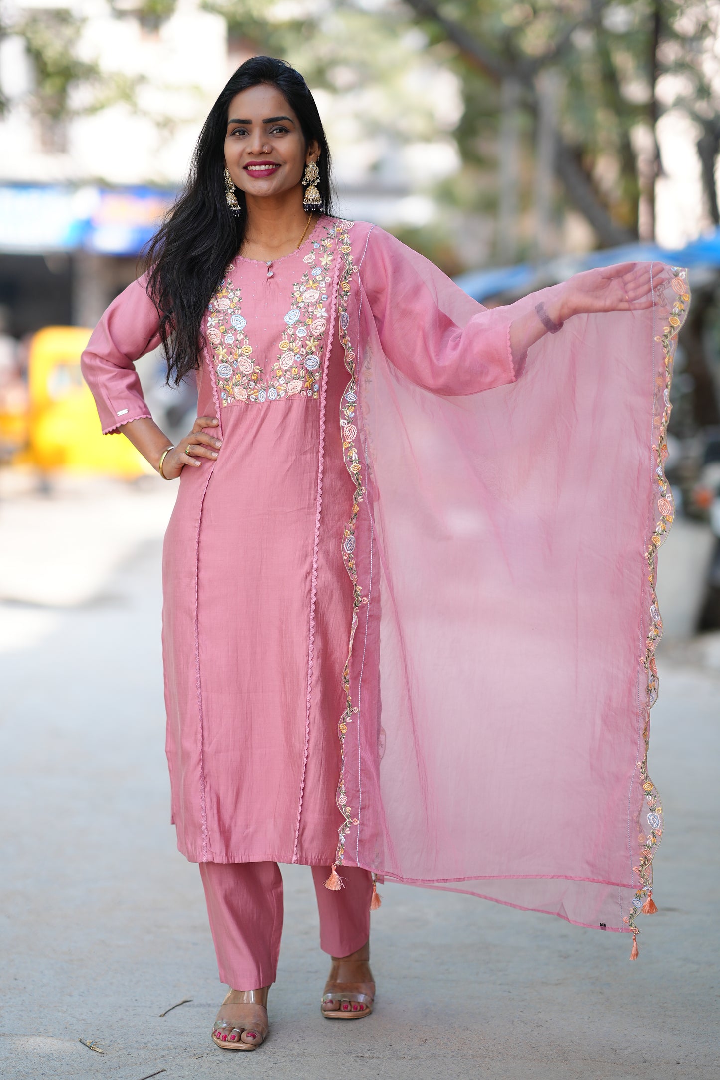 Peach Color Festive Wear 3 Piece Set With Designer Dupatta in Viscose Fabric